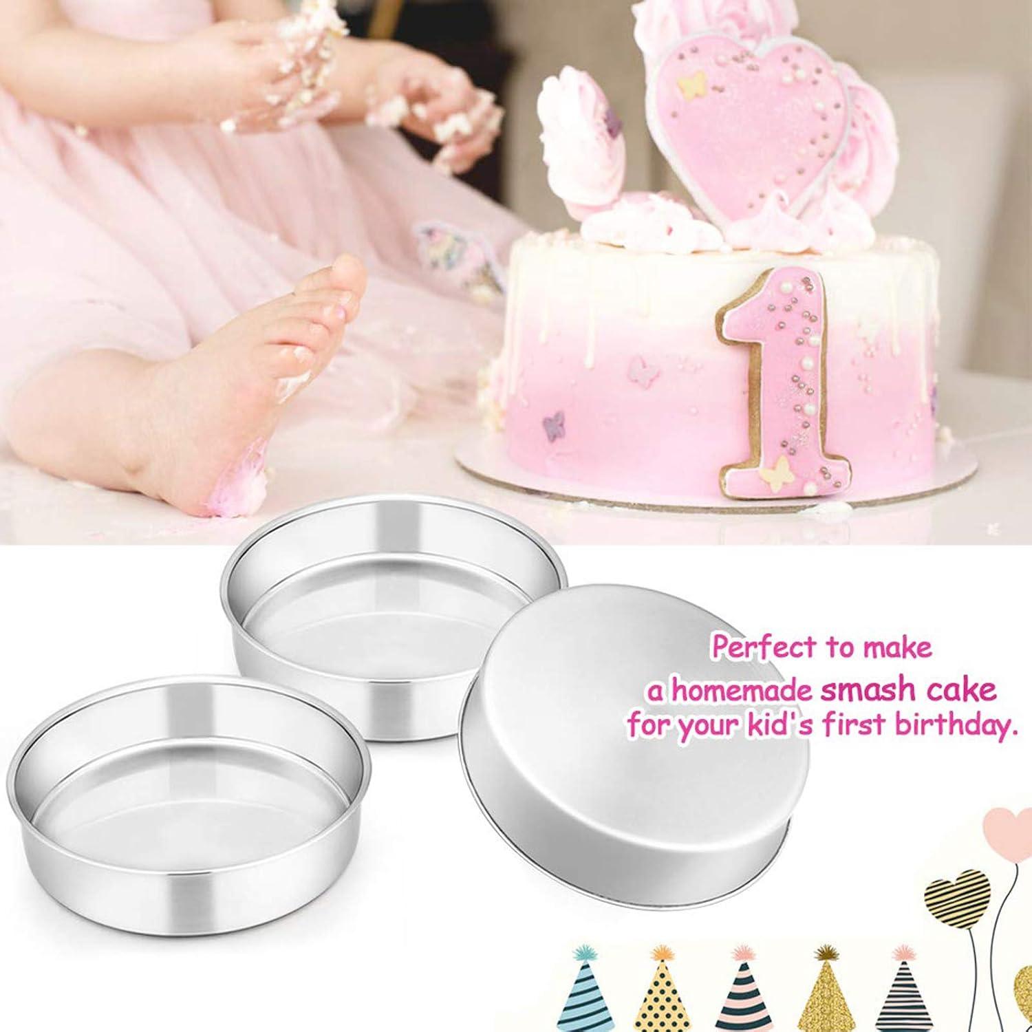 imageEfar 6 Inch Cake Pan Set of 3 Stainless Steel Round Smash Cake Baking Pans Tins NonToxic amp Healthy Mirror Finish amp Dishwasher Safe6 x 2 Inch