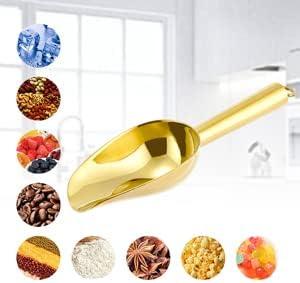 imageEfar 6 Ounce Ice Scoop Set of 2 Small Stainless Steel Scoops for Ice CubeCandyFlourSugar Metal Utility Scoops for Canisters Baking Kitchen Pantry Rust Free amp Dishwasher SafeGold