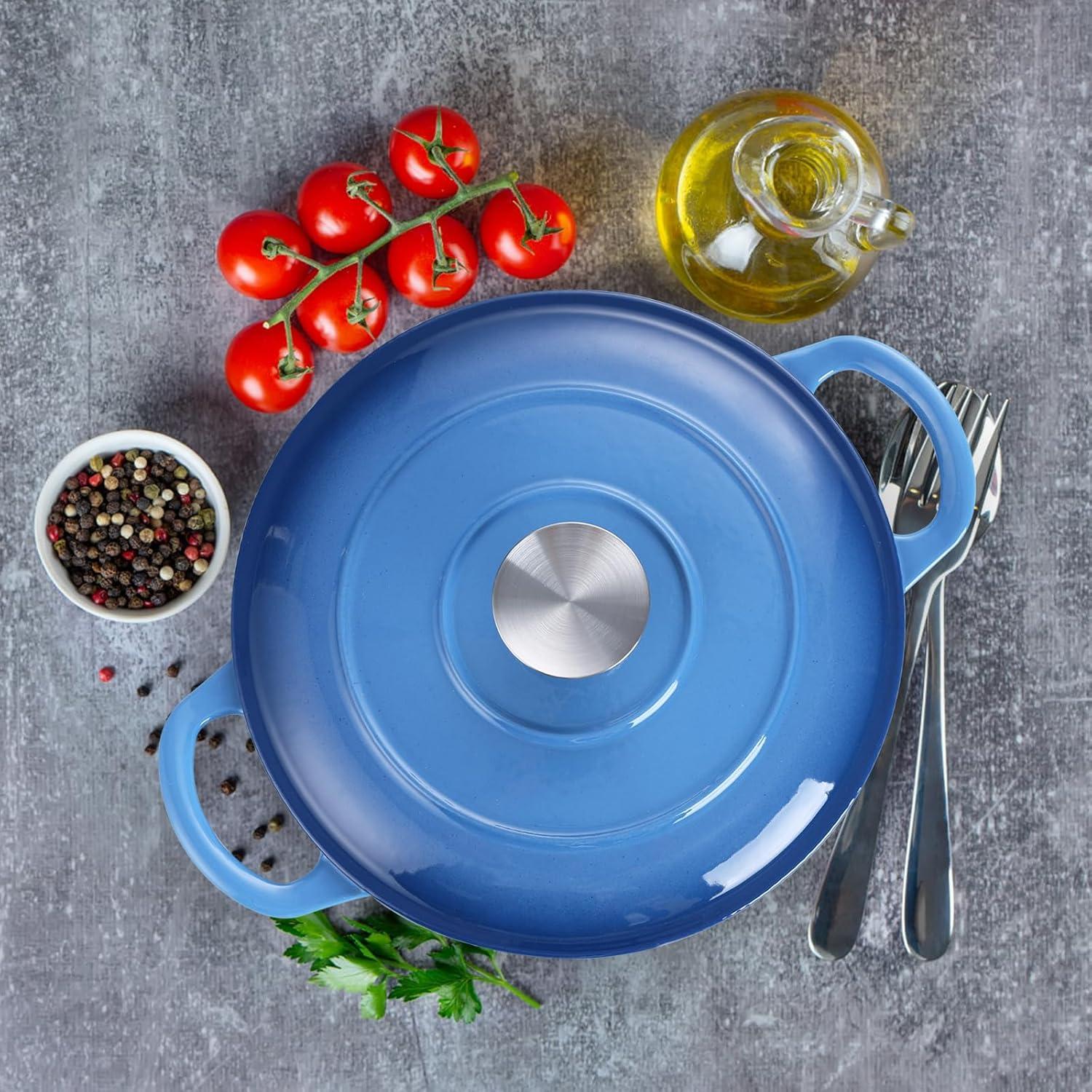 imageEfar 6 Quart Enameled Cast Iron Dutch Oven with Lid Round Dutch Oven Pot Nonstick Cookware for Braising Stews Roasting Bread Baking Cooking Heavy Duty Induction amp Oven Safe BlueBlue