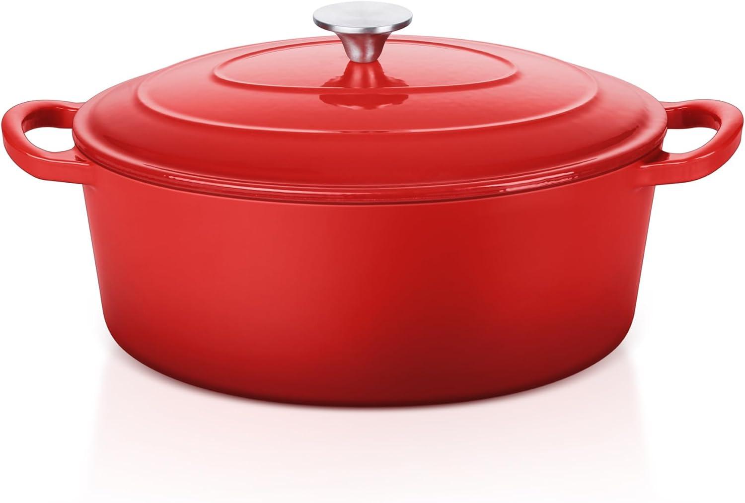 imageEfar 6 Quart Enameled Cast Iron Dutch Oven with Lid Round Dutch Oven Pot Nonstick Cookware for Braising Stews Roasting Bread Baking Cooking Heavy Duty Induction amp Oven Safe BlueRed