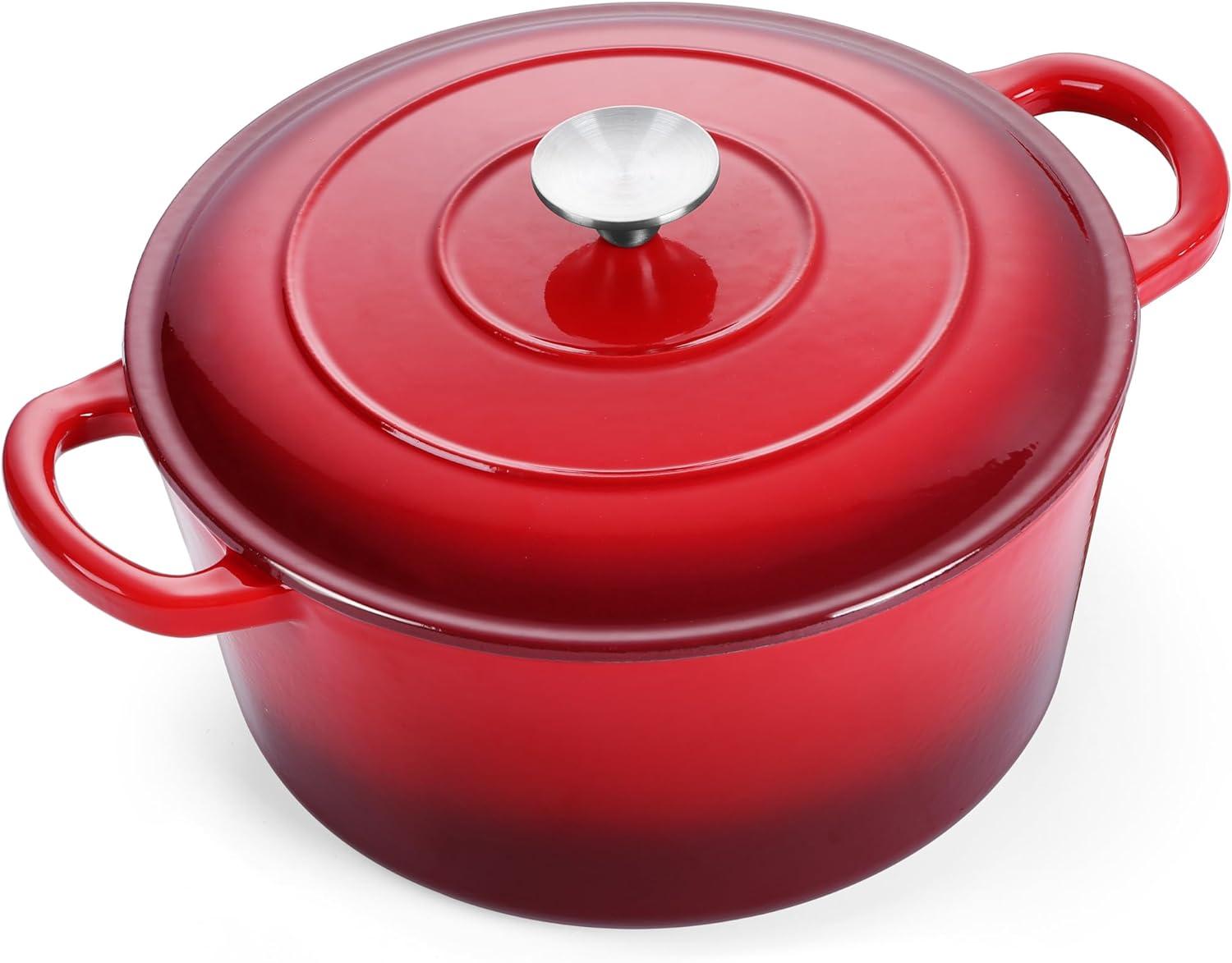 imageEfar 6 Quart Enameled Cast Iron Dutch Oven with Lid Round Dutch Oven Pot Nonstick Cookware for Braising Stews Roasting Bread Baking Cooking Heavy Duty Induction amp Oven Safe BlueRed