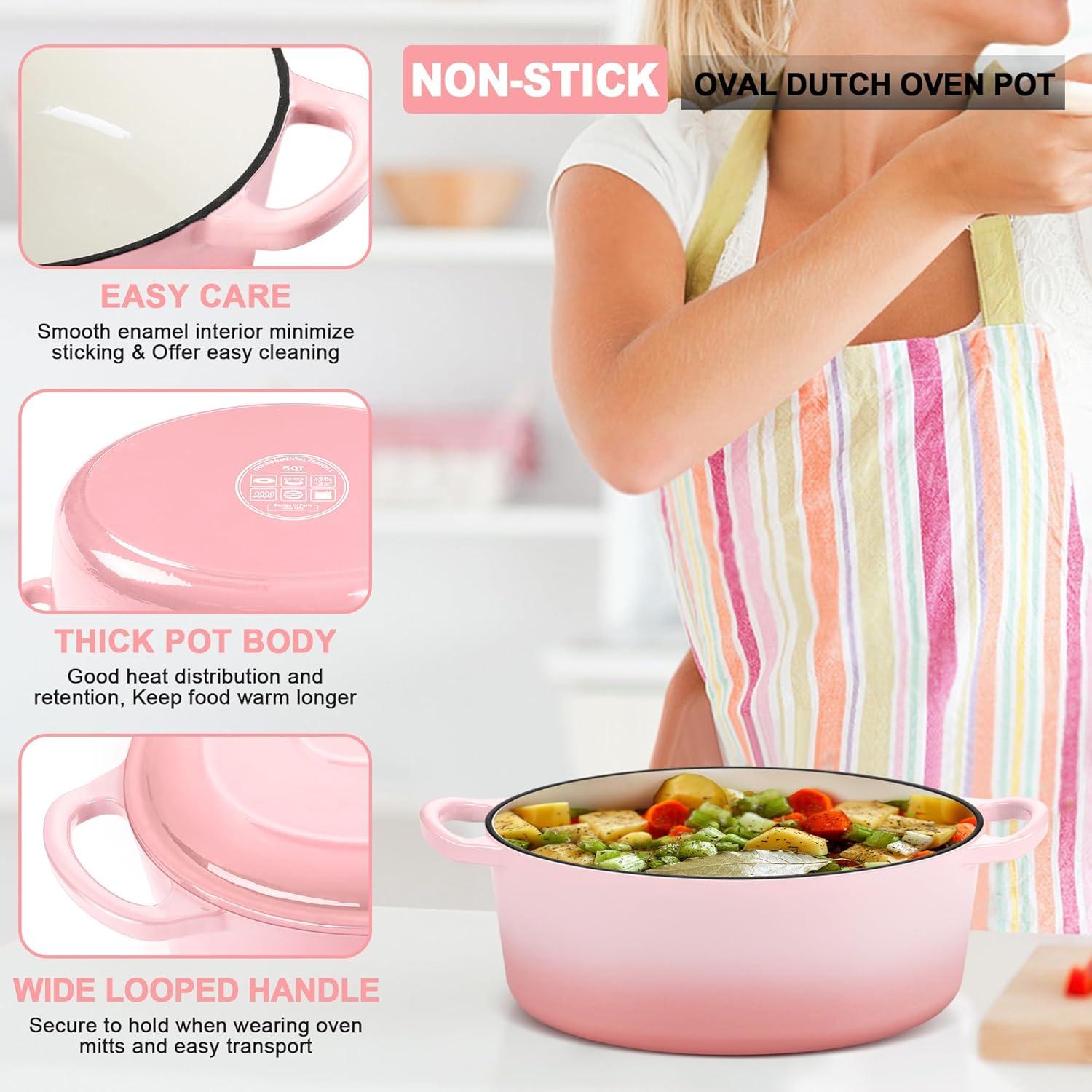 imageEfar 6 Quart Enameled Cast Iron Dutch Oven with Lid Round Dutch Oven Pot Nonstick Cookware for Braising Stews Roasting Bread Baking Cooking Heavy Duty Induction amp Oven Safe BluePink