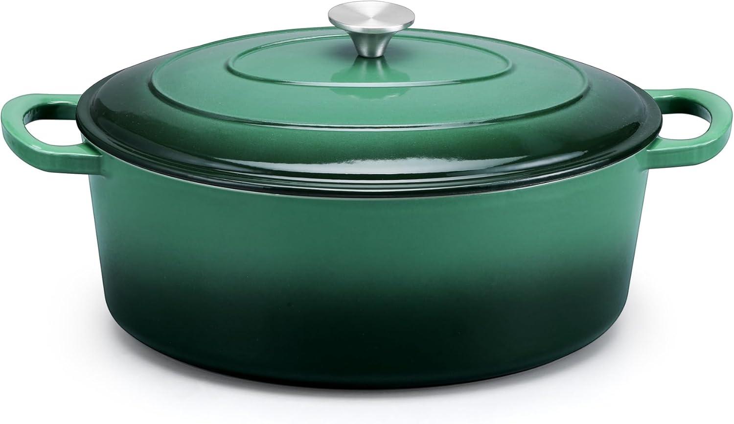imageEfar 6 Quart Enameled Cast Iron Dutch Oven with Lid Round Dutch Oven Pot Nonstick Cookware for Braising Stews Roasting Bread Baking Cooking Heavy Duty Induction amp Oven Safe BlueForest Green