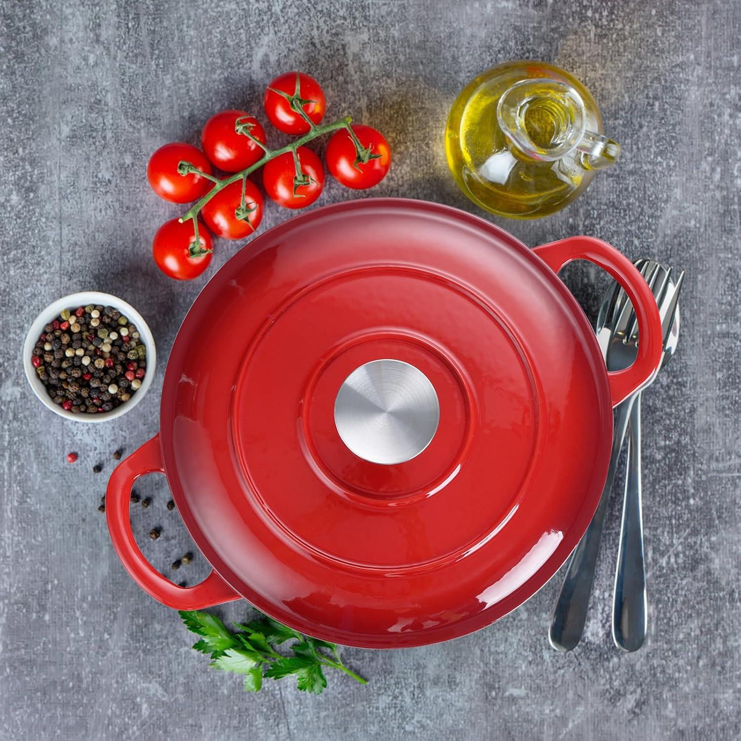 imageEfar 6 Quart Enameled Cast Iron Dutch Oven with Lid Round Dutch Oven Pot Nonstick Cookware for Braising Stews Roasting Bread Baking Cooking Heavy Duty Induction amp Oven Safe BlueRed