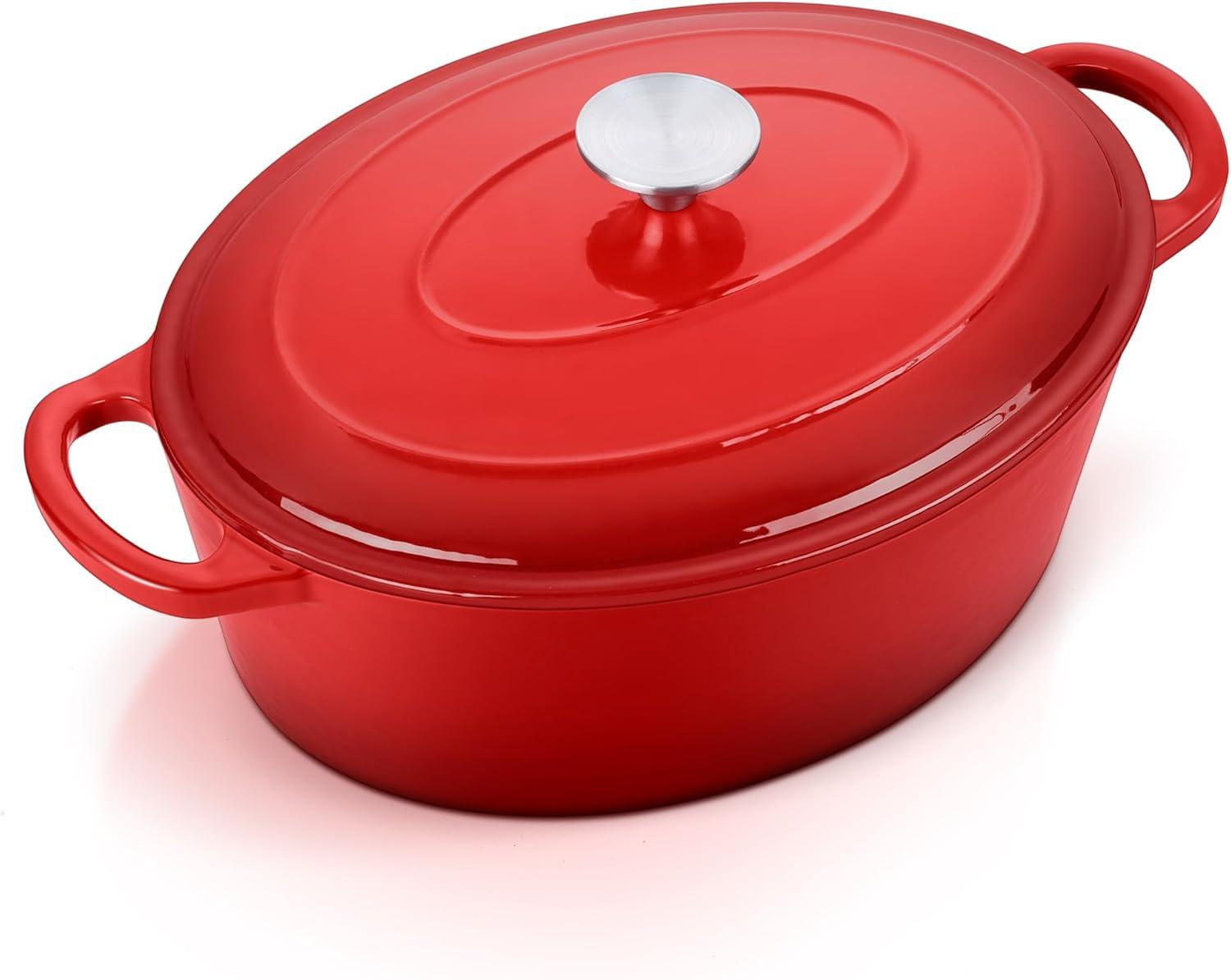 imageEfar 6 Quart Enameled Cast Iron Dutch Oven with Lid Round Dutch Oven Pot Nonstick Cookware for Braising Stews Roasting Bread Baking Cooking Heavy Duty Induction amp Oven Safe BlueRed