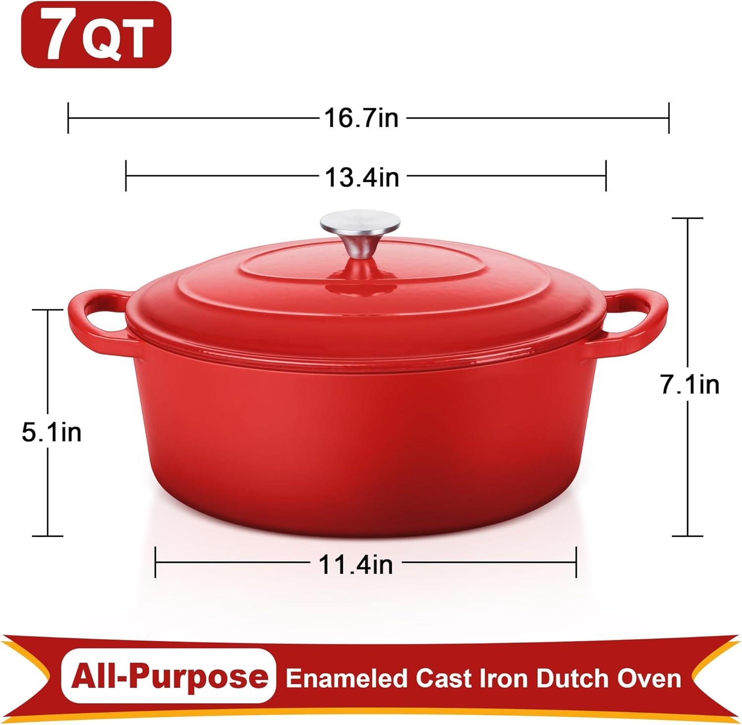 imageEfar 6 Quart Enameled Cast Iron Dutch Oven with Lid Round Dutch Oven Pot Nonstick Cookware for Braising Stews Roasting Bread Baking Cooking Heavy Duty Induction amp Oven Safe BlueRed
