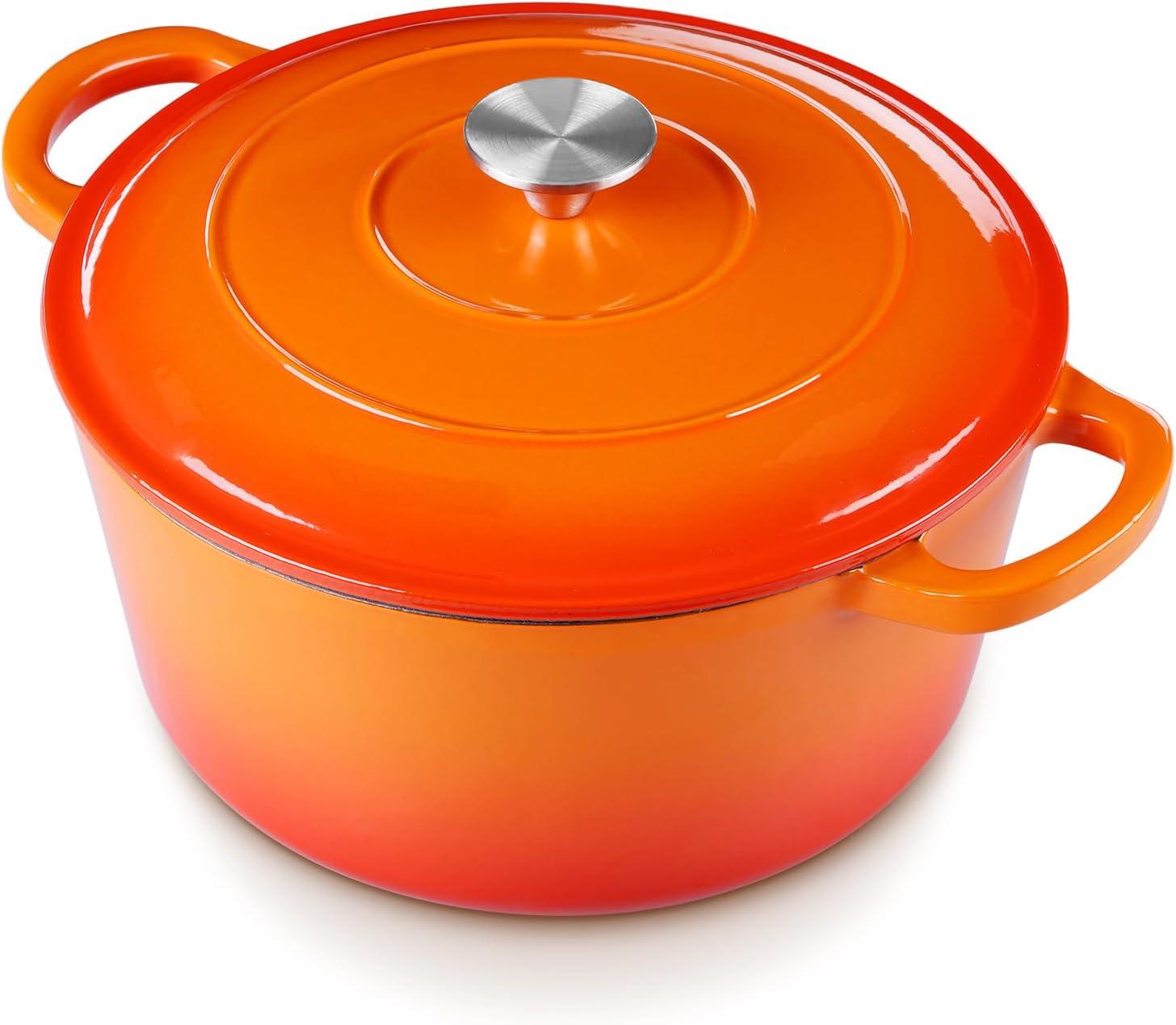 imageEfar 6 Quart Enameled Cast Iron Dutch Oven with Lid Round Dutch Oven Pot Nonstick Cookware for Braising Stews Roasting Bread Baking Cooking Heavy Duty Induction amp Oven Safe BlueOrange