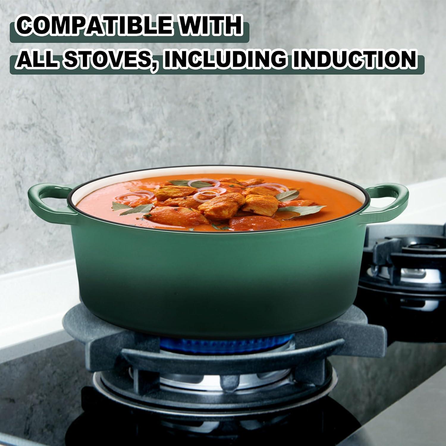 imageEfar 6 Quart Enameled Cast Iron Dutch Oven with Lid Round Dutch Oven Pot Nonstick Cookware for Braising Stews Roasting Bread Baking Cooking Heavy Duty Induction amp Oven Safe BlueForest Green
