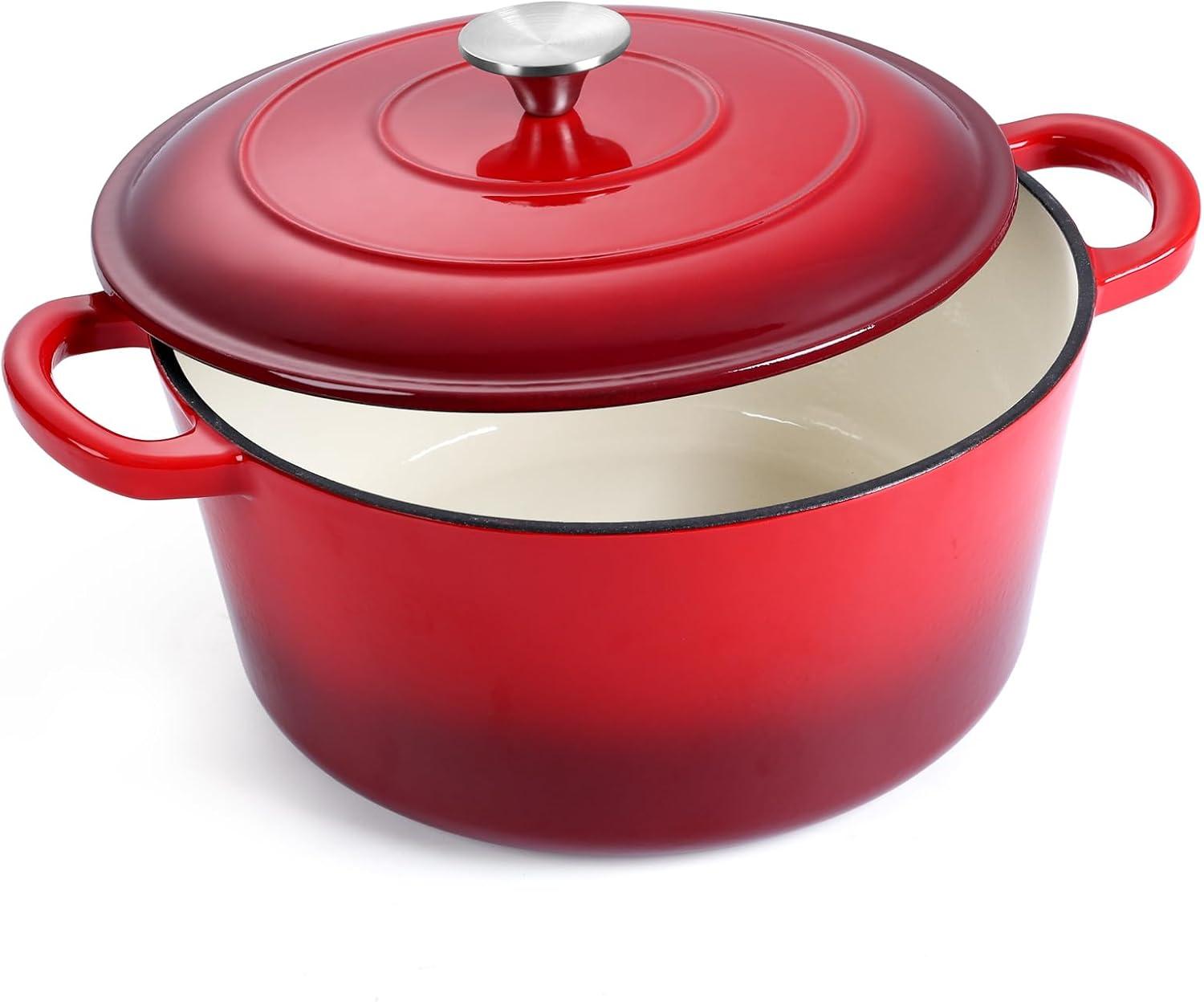 imageEfar 6 Quart Enameled Cast Iron Dutch Oven with Lid Round Dutch Oven Pot Nonstick Cookware for Braising Stews Roasting Bread Baking Cooking Heavy Duty Induction amp Oven Safe BlueRed