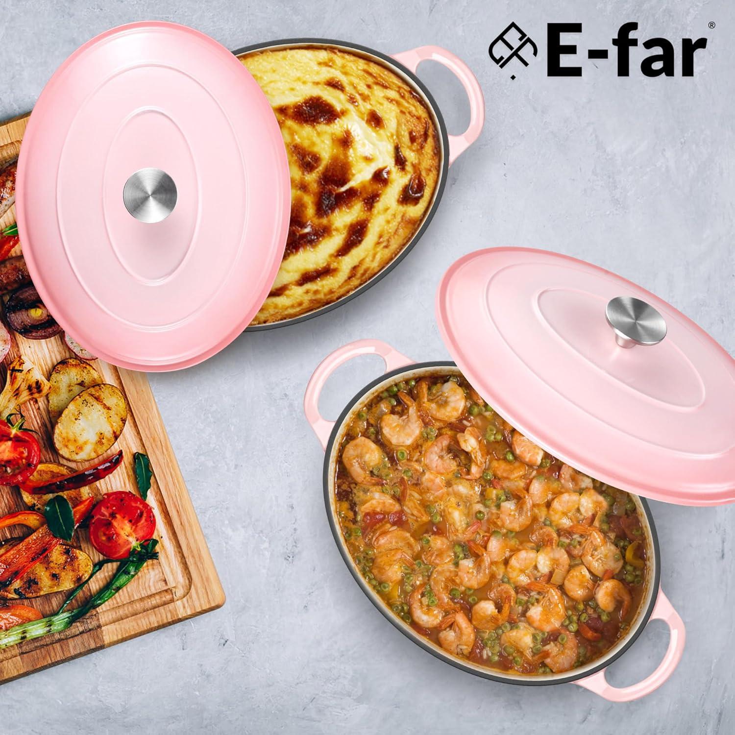 imageEfar 6 Quart Enameled Cast Iron Dutch Oven with Lid Round Dutch Oven Pot Nonstick Cookware for Braising Stews Roasting Bread Baking Cooking Heavy Duty Induction amp Oven Safe BluePink