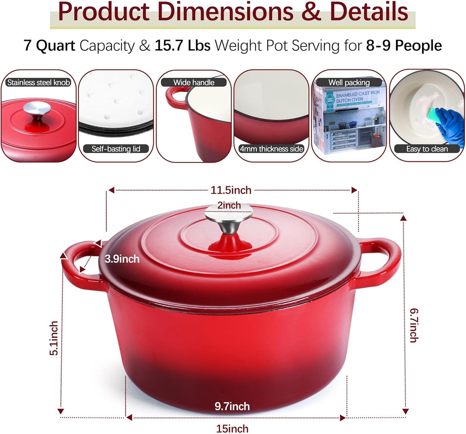imageEfar 6 Quart Enameled Cast Iron Dutch Oven with Lid Round Dutch Oven Pot Nonstick Cookware for Braising Stews Roasting Bread Baking Cooking Heavy Duty Induction amp Oven Safe BlueRed