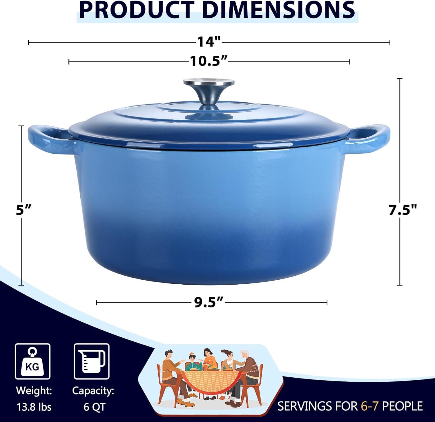 imageEfar 6 Quart Enameled Cast Iron Dutch Oven with Lid Round Dutch Oven Pot Nonstick Cookware for Braising Stews Roasting Bread Baking Cooking Heavy Duty Induction amp Oven Safe BlueBlue