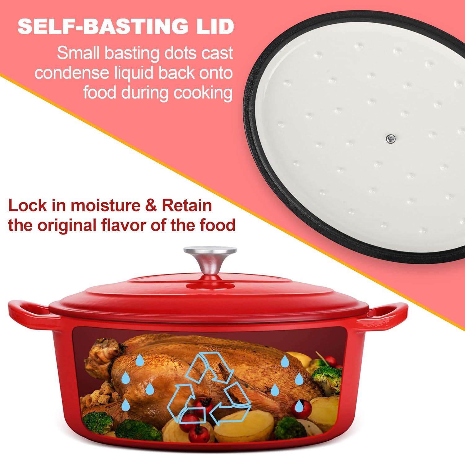 imageEfar 6 Quart Enameled Cast Iron Dutch Oven with Lid Round Dutch Oven Pot Nonstick Cookware for Braising Stews Roasting Bread Baking Cooking Heavy Duty Induction amp Oven Safe BlueRed