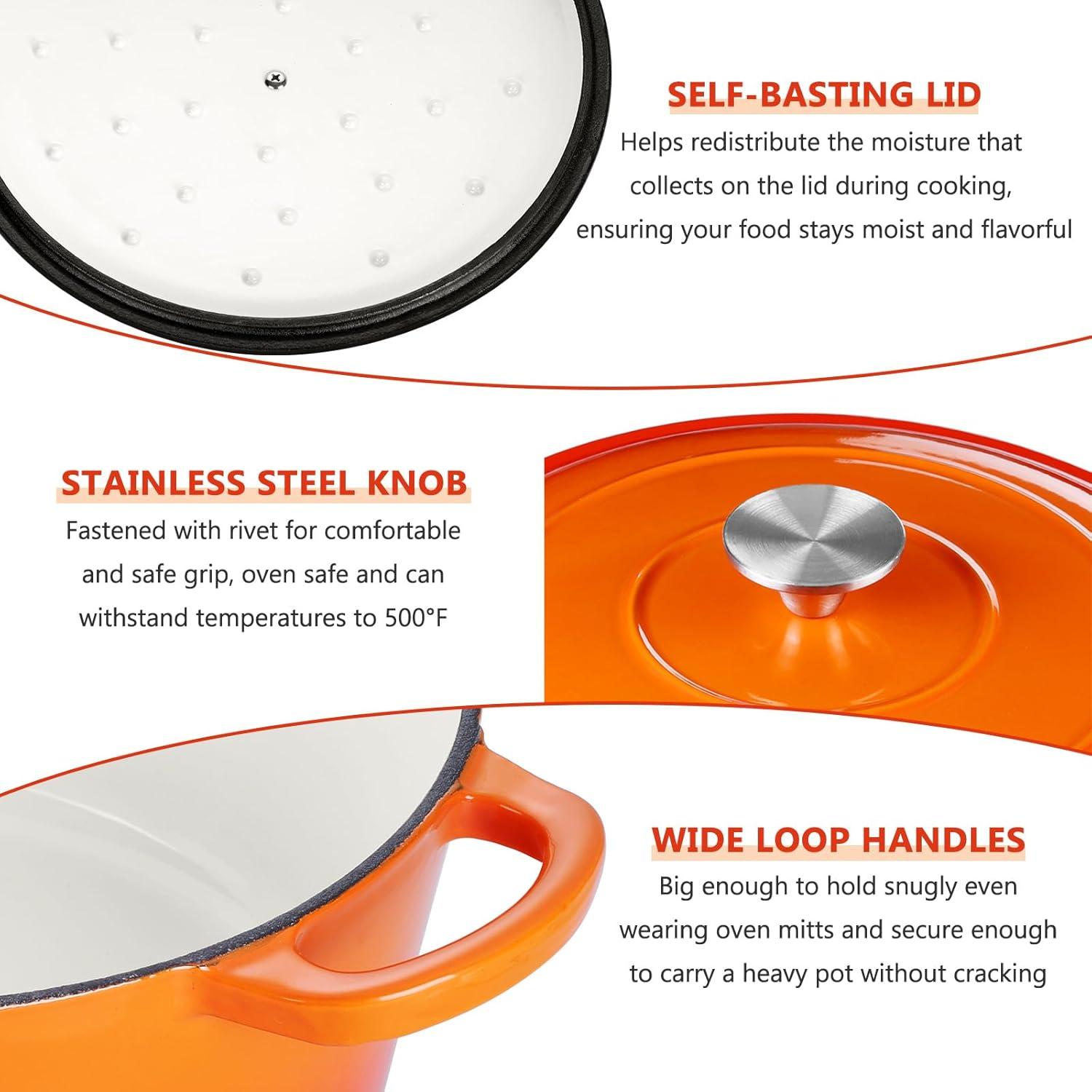 imageEfar 6 Quart Enameled Cast Iron Dutch Oven with Lid Round Dutch Oven Pot Nonstick Cookware for Braising Stews Roasting Bread Baking Cooking Heavy Duty Induction amp Oven Safe BlueOrange