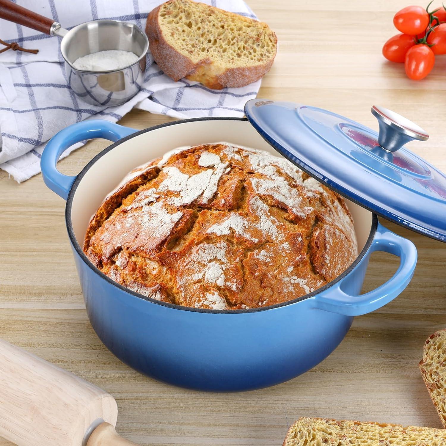 imageEfar 6 Quart Enameled Cast Iron Dutch Oven with Lid Round Dutch Oven Pot Nonstick Cookware for Braising Stews Roasting Bread Baking Cooking Heavy Duty Induction amp Oven Safe BlueBlue