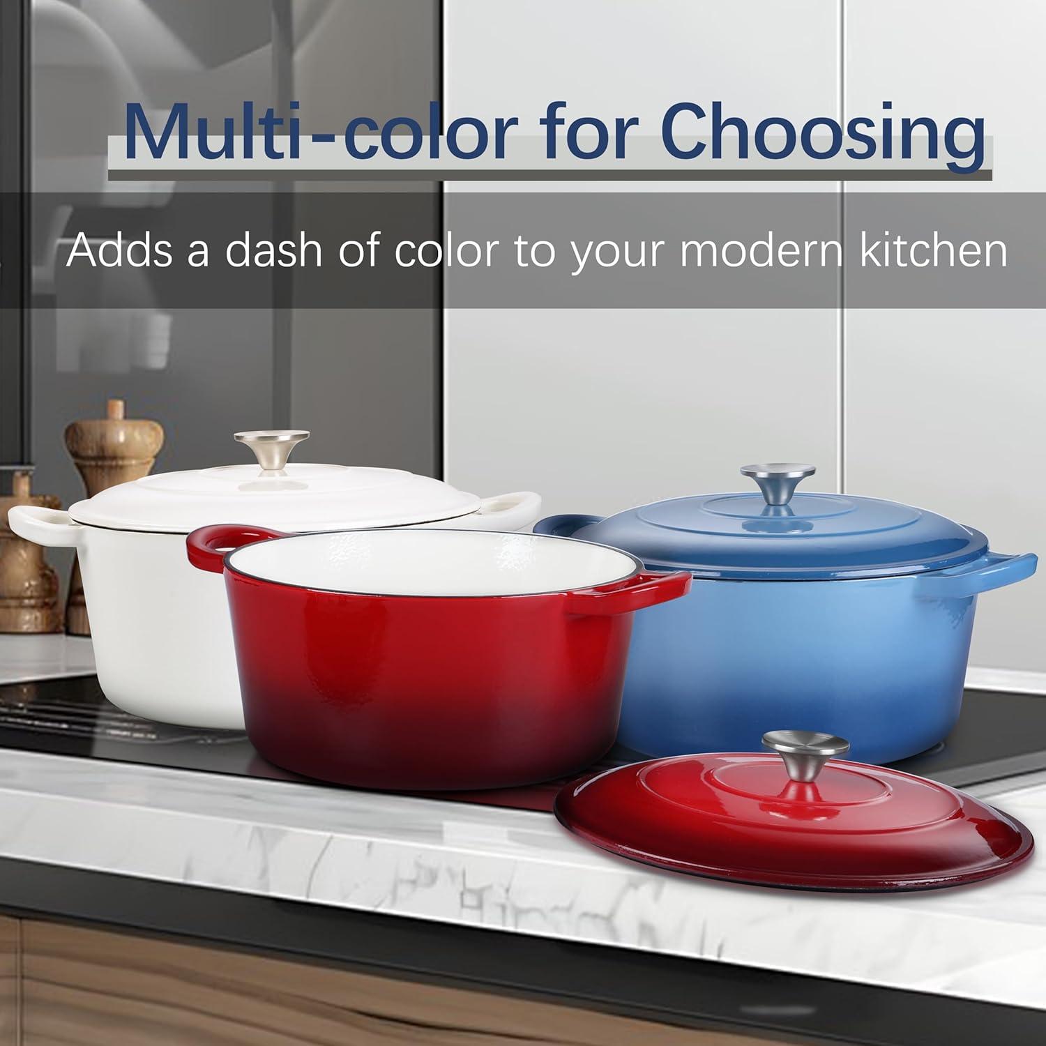 imageEfar 6 Quart Enameled Cast Iron Dutch Oven with Lid Round Dutch Oven Pot Nonstick Cookware for Braising Stews Roasting Bread Baking Cooking Heavy Duty Induction amp Oven Safe BlueRed