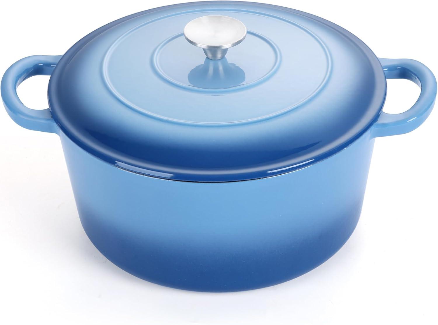 imageEfar 6 Quart Enameled Cast Iron Dutch Oven with Lid Round Dutch Oven Pot Nonstick Cookware for Braising Stews Roasting Bread Baking Cooking Heavy Duty Induction amp Oven Safe BlueBlue