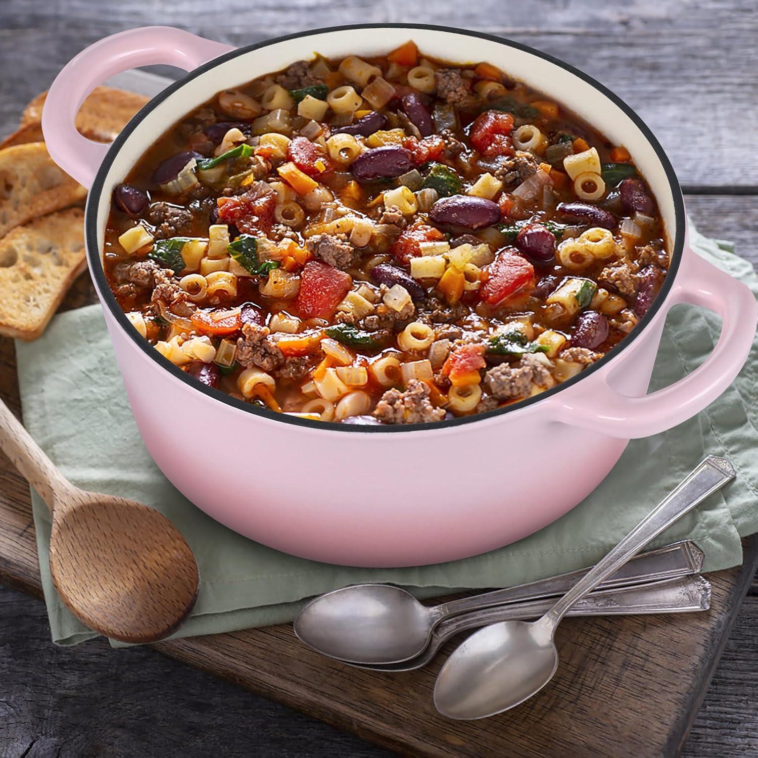 imageEfar 6 Quart Enameled Cast Iron Dutch Oven with Lid Round Dutch Oven Pot Nonstick Cookware for Braising Stews Roasting Bread Baking Cooking Heavy Duty Induction amp Oven Safe BluePink