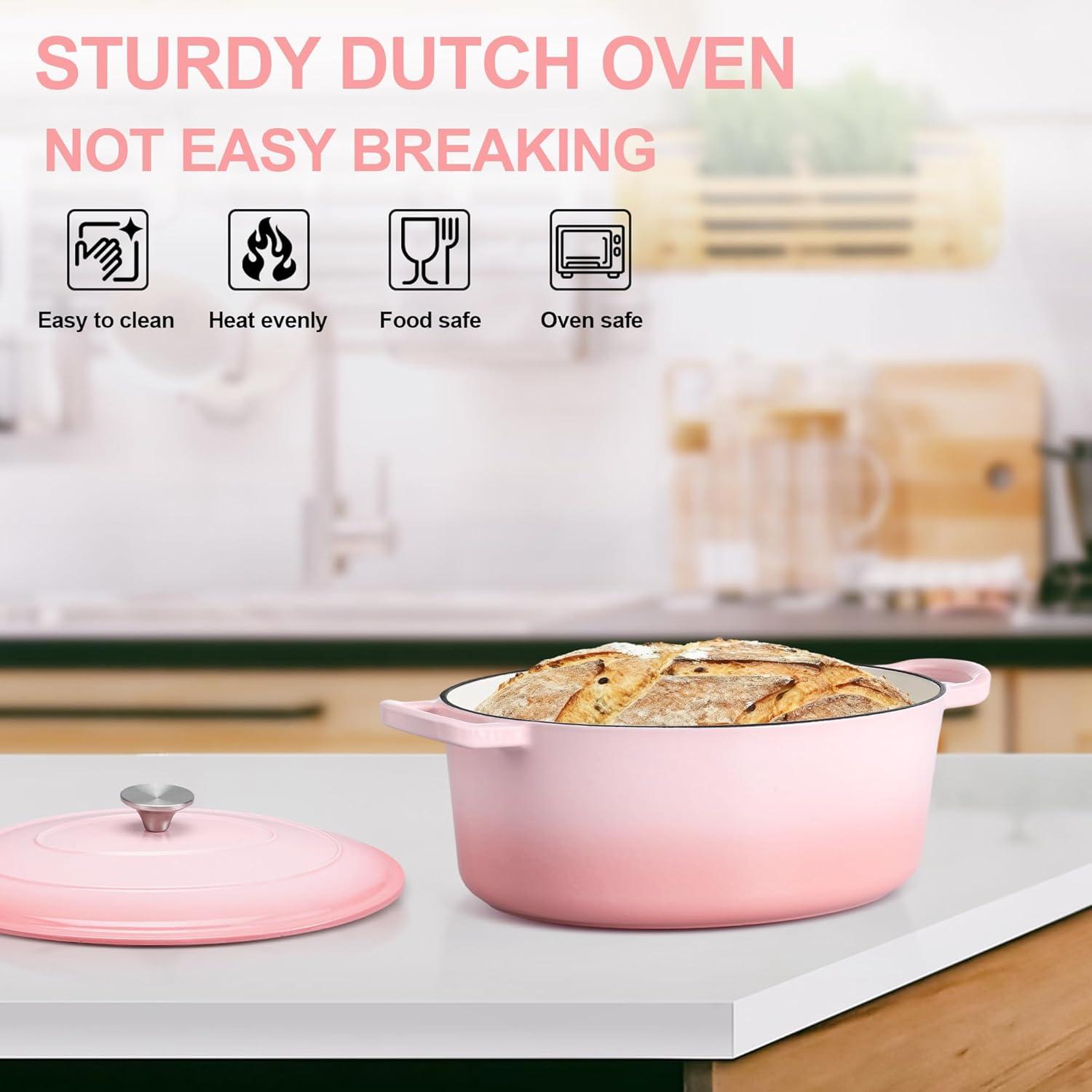 imageEfar 6 Quart Enameled Cast Iron Dutch Oven with Lid Round Dutch Oven Pot Nonstick Cookware for Braising Stews Roasting Bread Baking Cooking Heavy Duty Induction amp Oven Safe BluePink