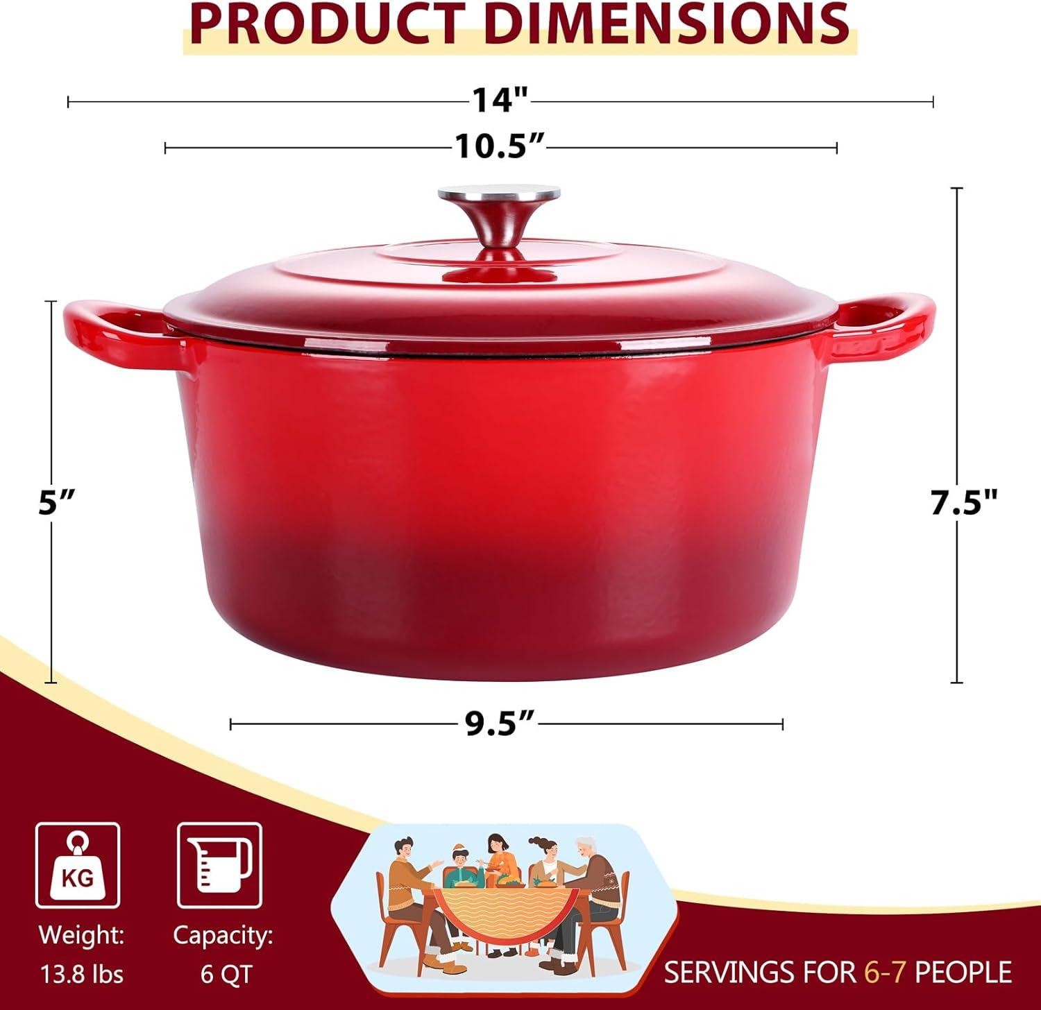 imageEfar 6 Quart Enameled Cast Iron Dutch Oven with Lid Round Dutch Oven Pot Nonstick Cookware for Braising Stews Roasting Bread Baking Cooking Heavy Duty Induction amp Oven Safe BlueRed