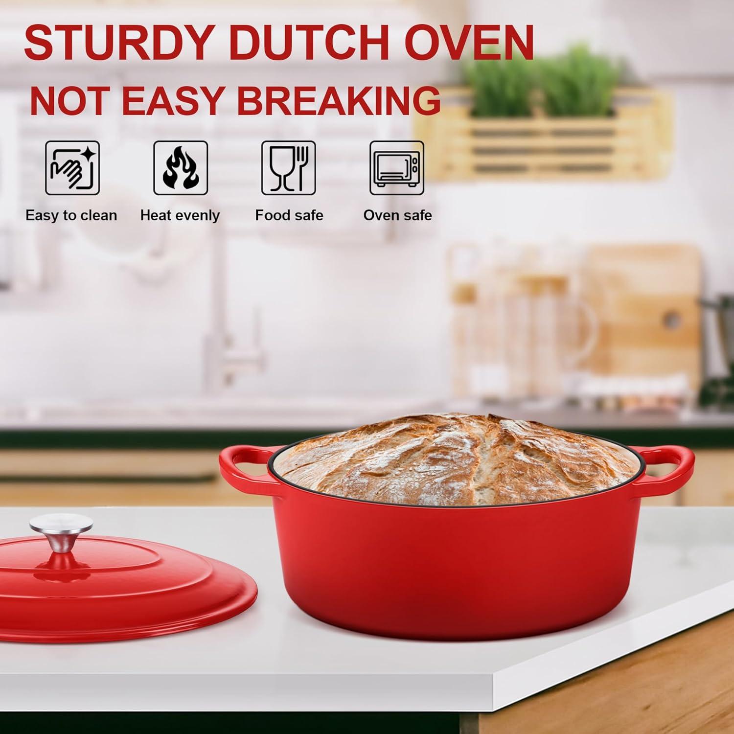 imageEfar 6 Quart Enameled Cast Iron Dutch Oven with Lid Round Dutch Oven Pot Nonstick Cookware for Braising Stews Roasting Bread Baking Cooking Heavy Duty Induction amp Oven Safe BlueRed