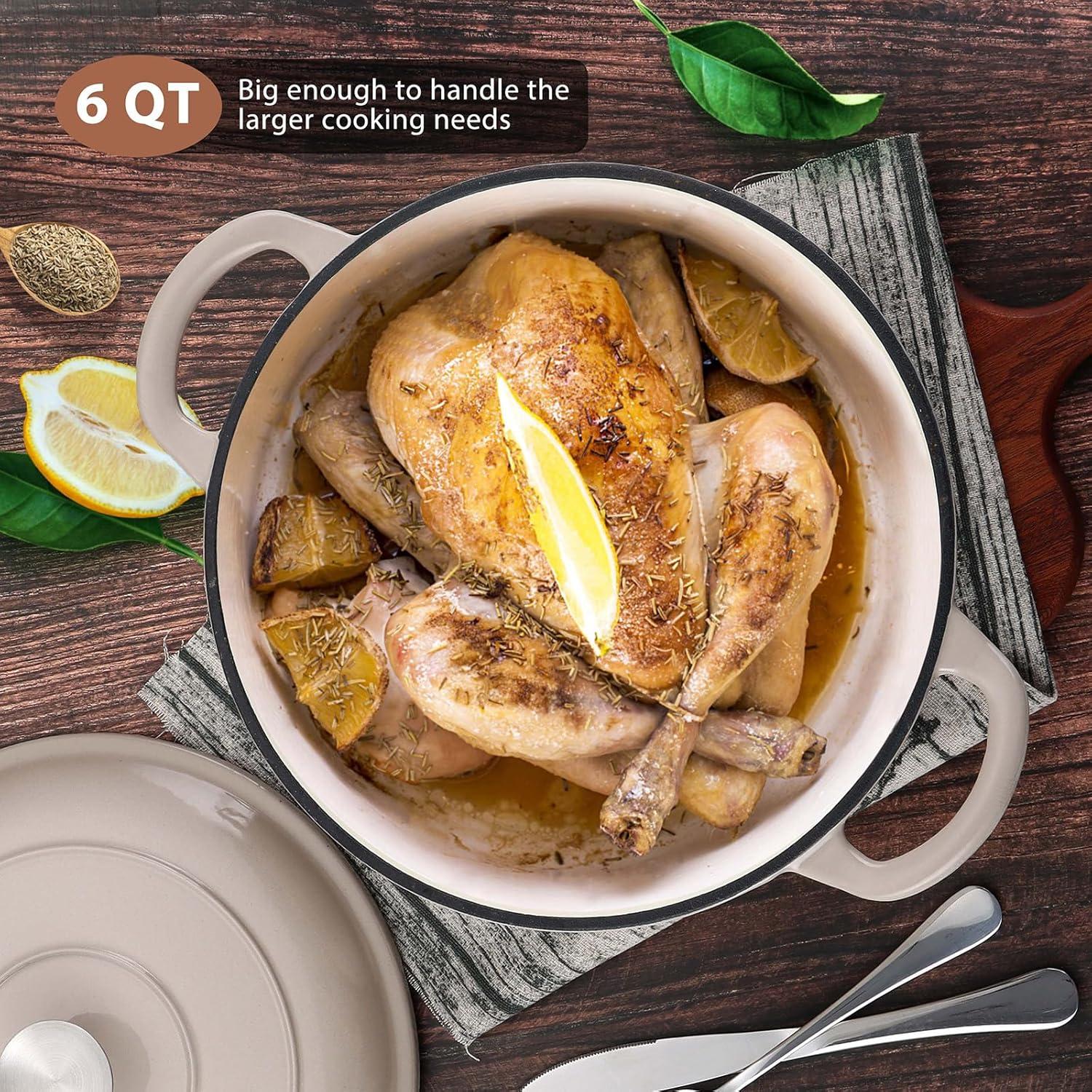 imageEfar 6 Quart Enameled Cast Iron Dutch Oven with Lid Round Dutch Oven Pot Nonstick Cookware for Braising Stews Roasting Bread Baking Cooking Heavy Duty Induction amp Oven Safe BlueKhaki