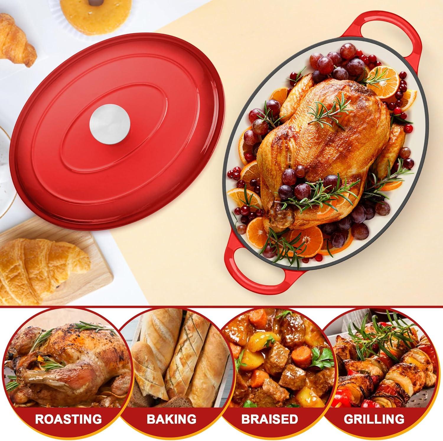 imageEfar 6 Quart Enameled Cast Iron Dutch Oven with Lid Round Dutch Oven Pot Nonstick Cookware for Braising Stews Roasting Bread Baking Cooking Heavy Duty Induction amp Oven Safe BlueRed