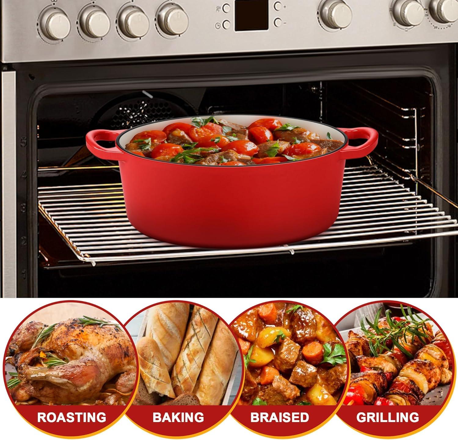 imageEfar 6 Quart Enameled Cast Iron Dutch Oven with Lid Round Dutch Oven Pot Nonstick Cookware for Braising Stews Roasting Bread Baking Cooking Heavy Duty Induction amp Oven Safe BlueRed