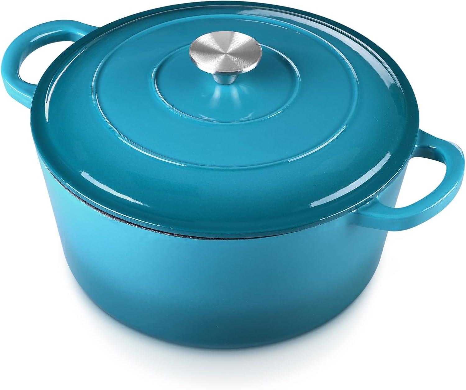 imageEfar 6 Quart Enameled Cast Iron Dutch Oven with Lid Round Dutch Oven Pot Nonstick Cookware for Braising Stews Roasting Bread Baking Cooking Heavy Duty Induction amp Oven Safe BlueTeal Mist