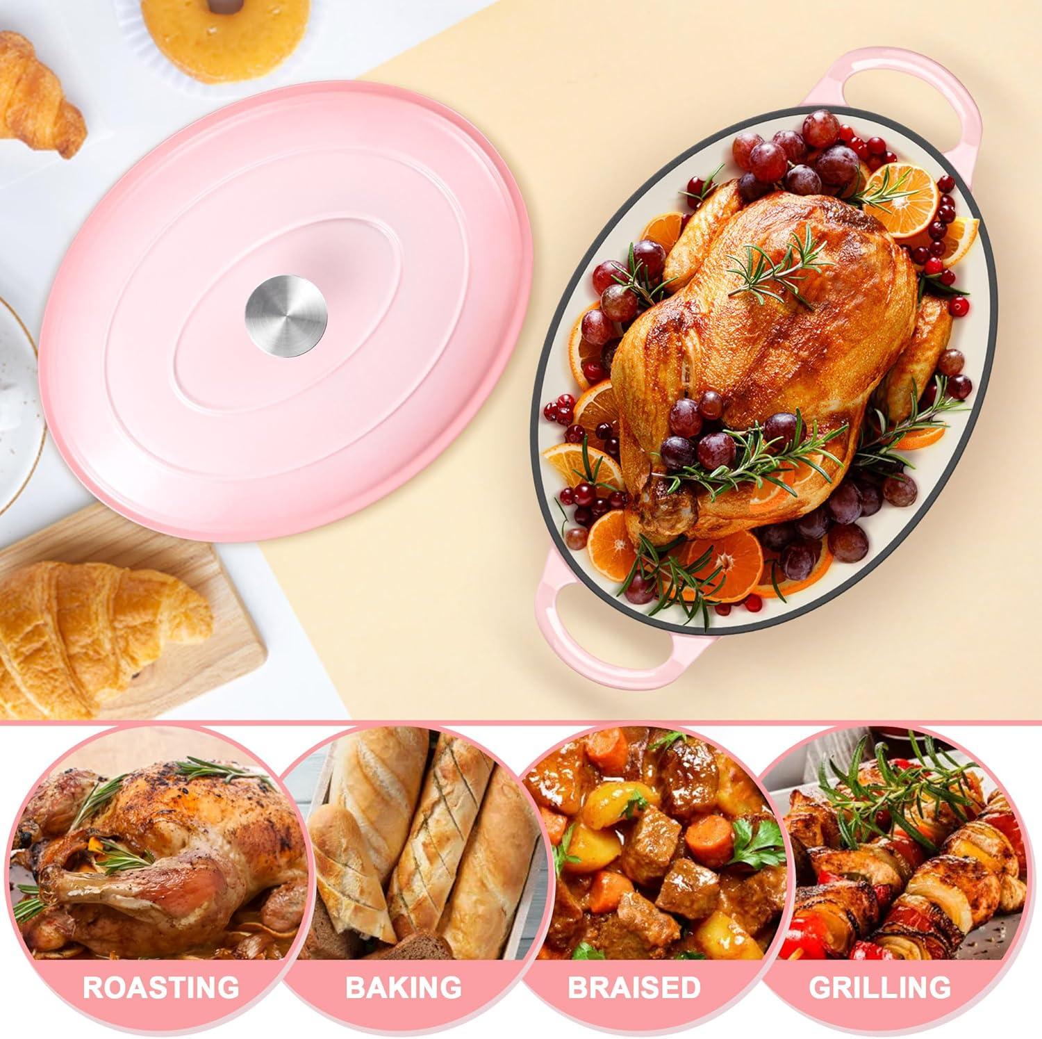 imageEfar 6 Quart Enameled Cast Iron Dutch Oven with Lid Round Dutch Oven Pot Nonstick Cookware for Braising Stews Roasting Bread Baking Cooking Heavy Duty Induction amp Oven Safe BluePink