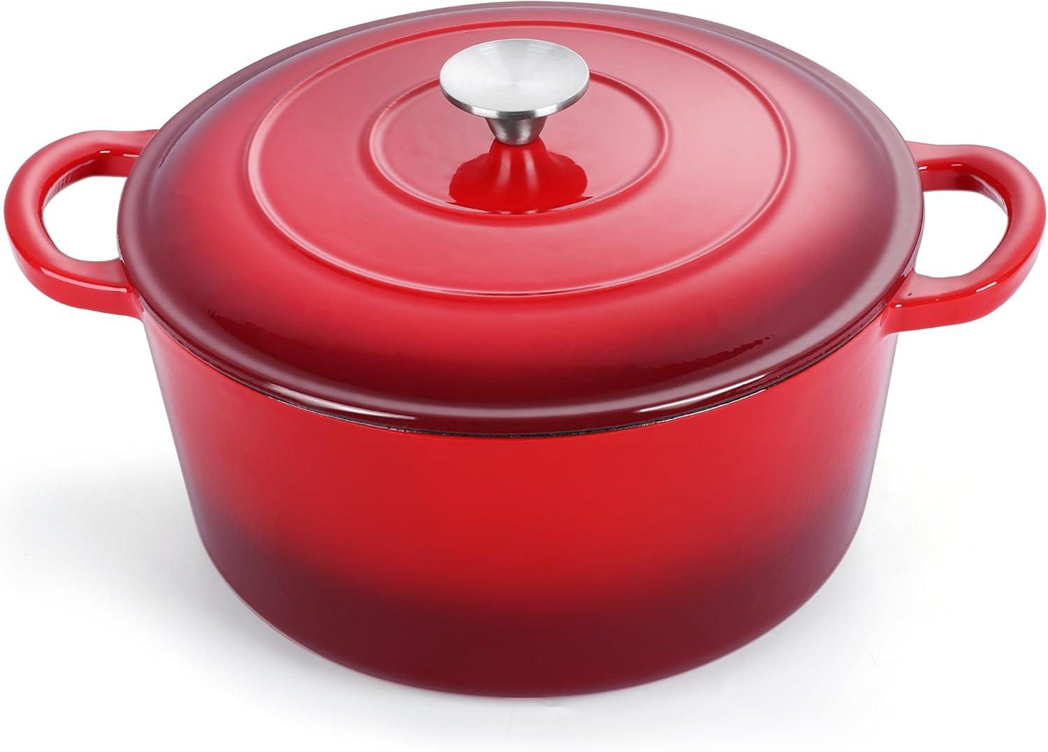 imageEfar 6 Quart Enameled Cast Iron Dutch Oven with Lid Round Dutch Oven Pot Nonstick Cookware for Braising Stews Roasting Bread Baking Cooking Heavy Duty Induction amp Oven Safe BlueRed