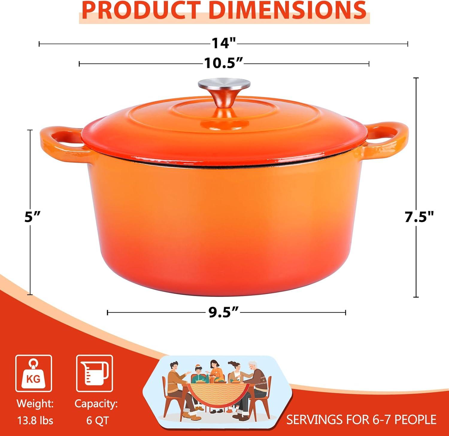 imageEfar 6 Quart Enameled Cast Iron Dutch Oven with Lid Round Dutch Oven Pot Nonstick Cookware for Braising Stews Roasting Bread Baking Cooking Heavy Duty Induction amp Oven Safe BlueOrange