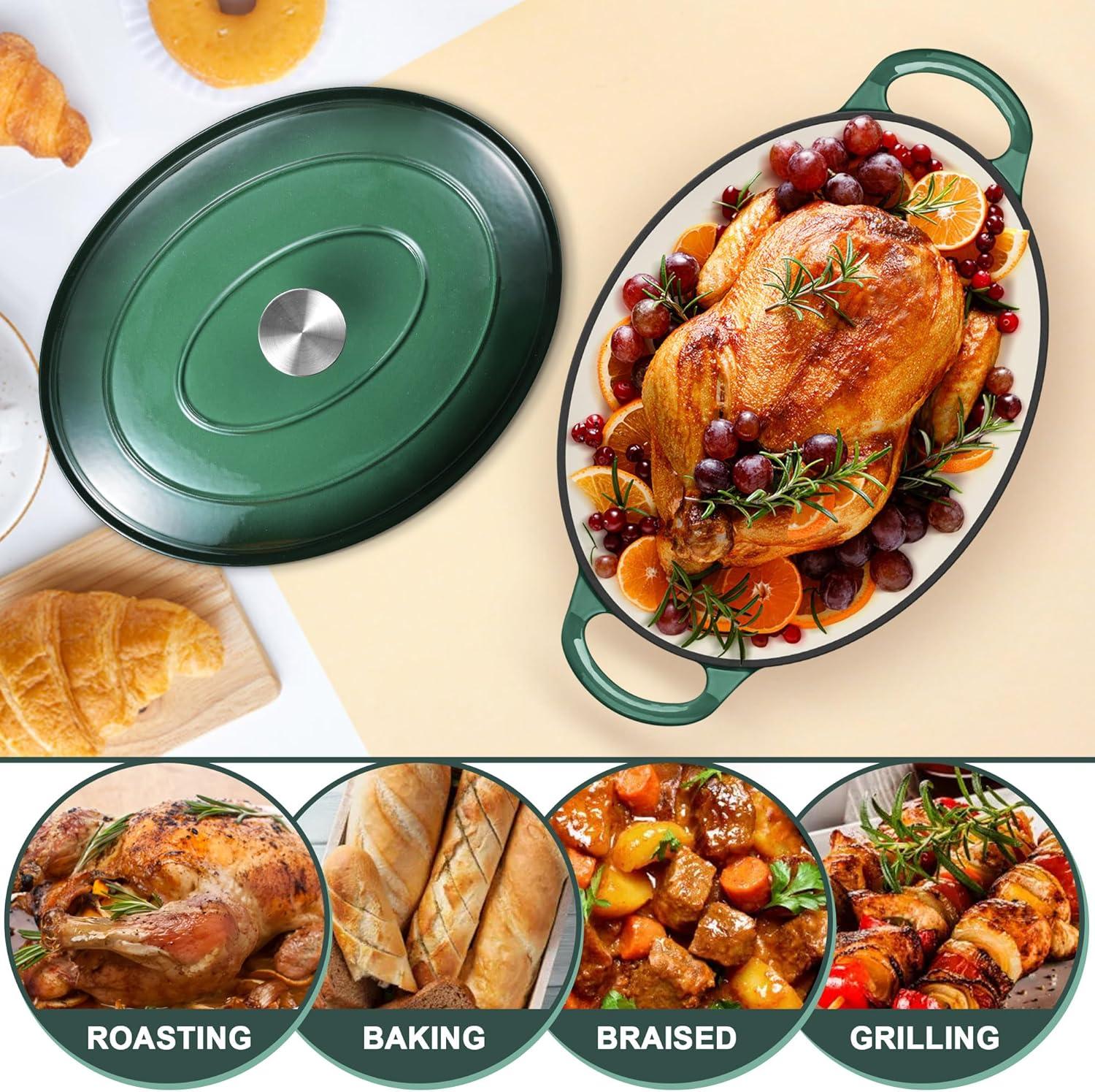 imageEfar 6 Quart Enameled Cast Iron Dutch Oven with Lid Round Dutch Oven Pot Nonstick Cookware for Braising Stews Roasting Bread Baking Cooking Heavy Duty Induction amp Oven Safe BlueForest Green