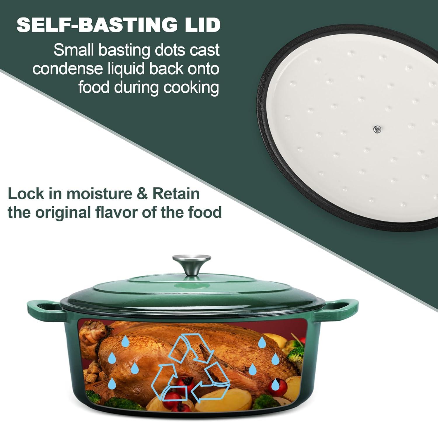 imageEfar 6 Quart Enameled Cast Iron Dutch Oven with Lid Round Dutch Oven Pot Nonstick Cookware for Braising Stews Roasting Bread Baking Cooking Heavy Duty Induction amp Oven Safe BlueForest Green