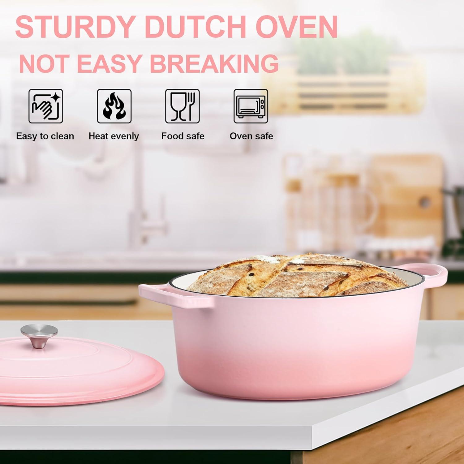 imageEfar 6 Quart Enameled Cast Iron Dutch Oven with Lid Round Dutch Oven Pot Nonstick Cookware for Braising Stews Roasting Bread Baking Cooking Heavy Duty Induction amp Oven Safe BluePink