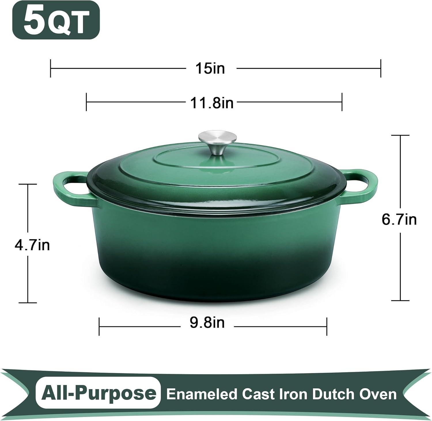 imageEfar 6 Quart Enameled Cast Iron Dutch Oven with Lid Round Dutch Oven Pot Nonstick Cookware for Braising Stews Roasting Bread Baking Cooking Heavy Duty Induction amp Oven Safe BlueForest Green