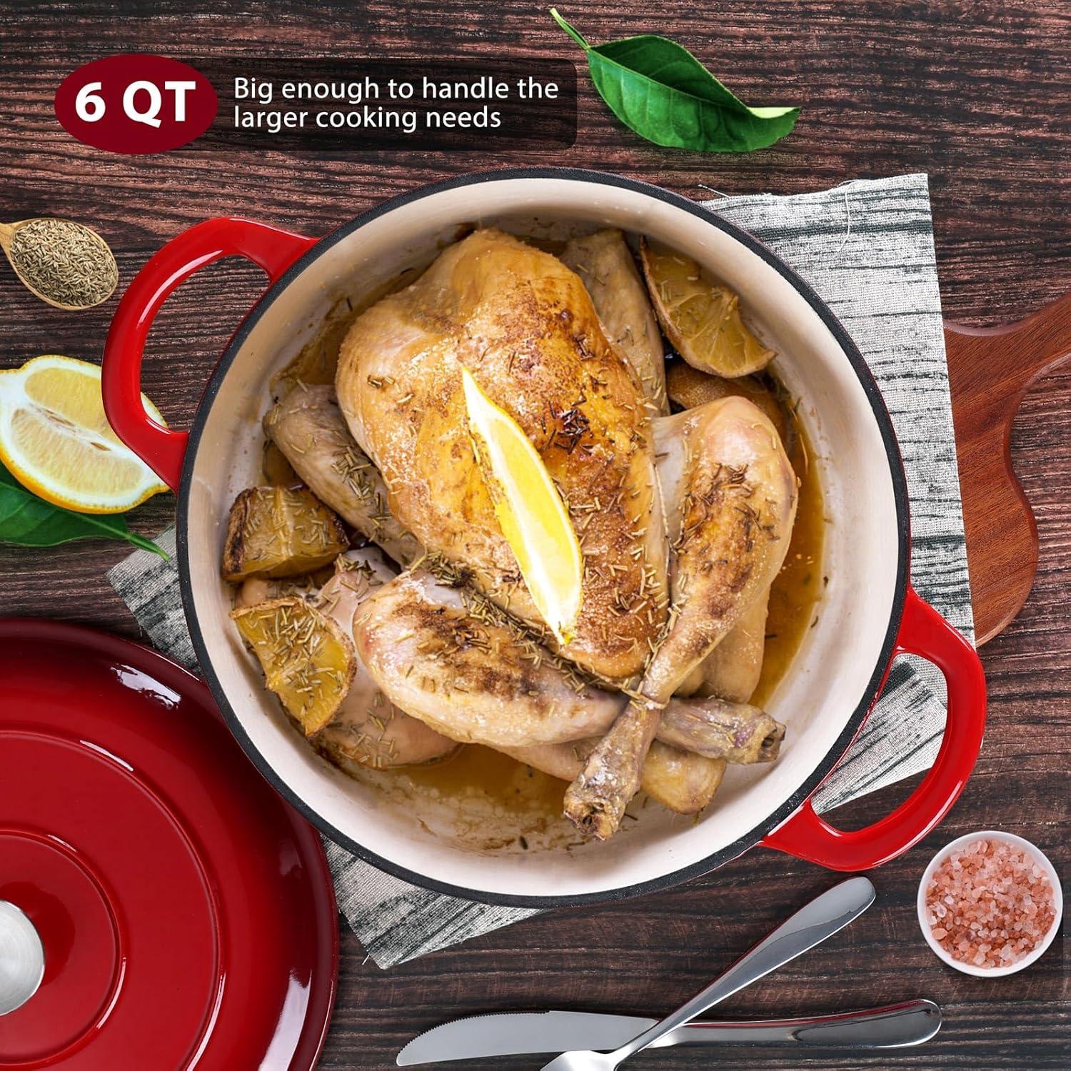 imageEfar 6 Quart Enameled Cast Iron Dutch Oven with Lid Round Dutch Oven Pot Nonstick Cookware for Braising Stews Roasting Bread Baking Cooking Heavy Duty Induction amp Oven Safe BlueRed