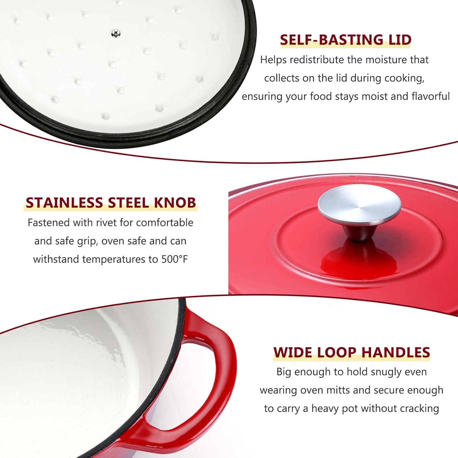 imageEfar 6 Quart Enameled Cast Iron Dutch Oven with Lid Round Dutch Oven Pot Nonstick Cookware for Braising Stews Roasting Bread Baking Cooking Heavy Duty Induction amp Oven Safe BlueRed