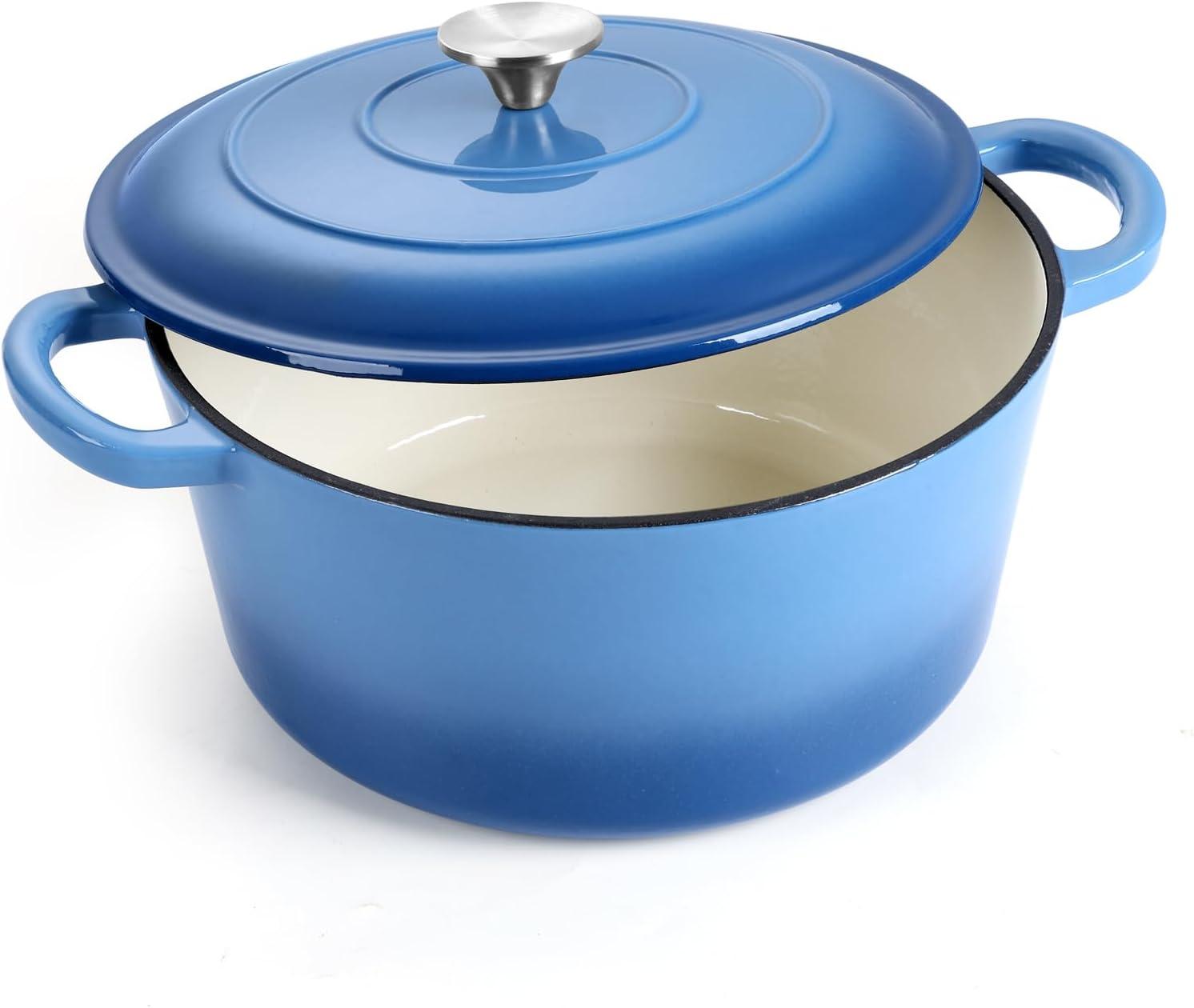 imageEfar 6 Quart Enameled Cast Iron Dutch Oven with Lid Round Dutch Oven Pot Nonstick Cookware for Braising Stews Roasting Bread Baking Cooking Heavy Duty Induction amp Oven Safe BlueBlue