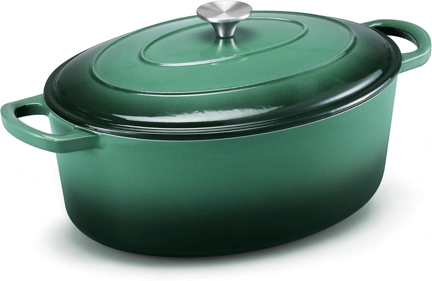 imageEfar 6 Quart Enameled Cast Iron Dutch Oven with Lid Round Dutch Oven Pot Nonstick Cookware for Braising Stews Roasting Bread Baking Cooking Heavy Duty Induction amp Oven Safe BlueForest Green