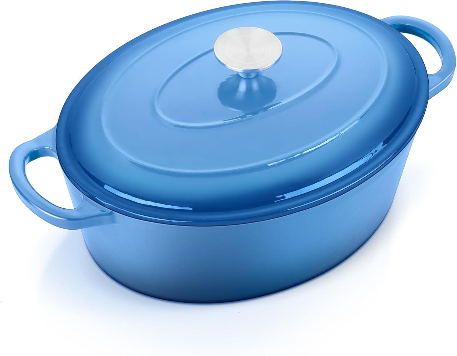 imageEfar 6 Quart Enameled Cast Iron Dutch Oven with Lid Round Dutch Oven Pot Nonstick Cookware for Braising Stews Roasting Bread Baking Cooking Heavy Duty Induction amp Oven Safe BlueBlue