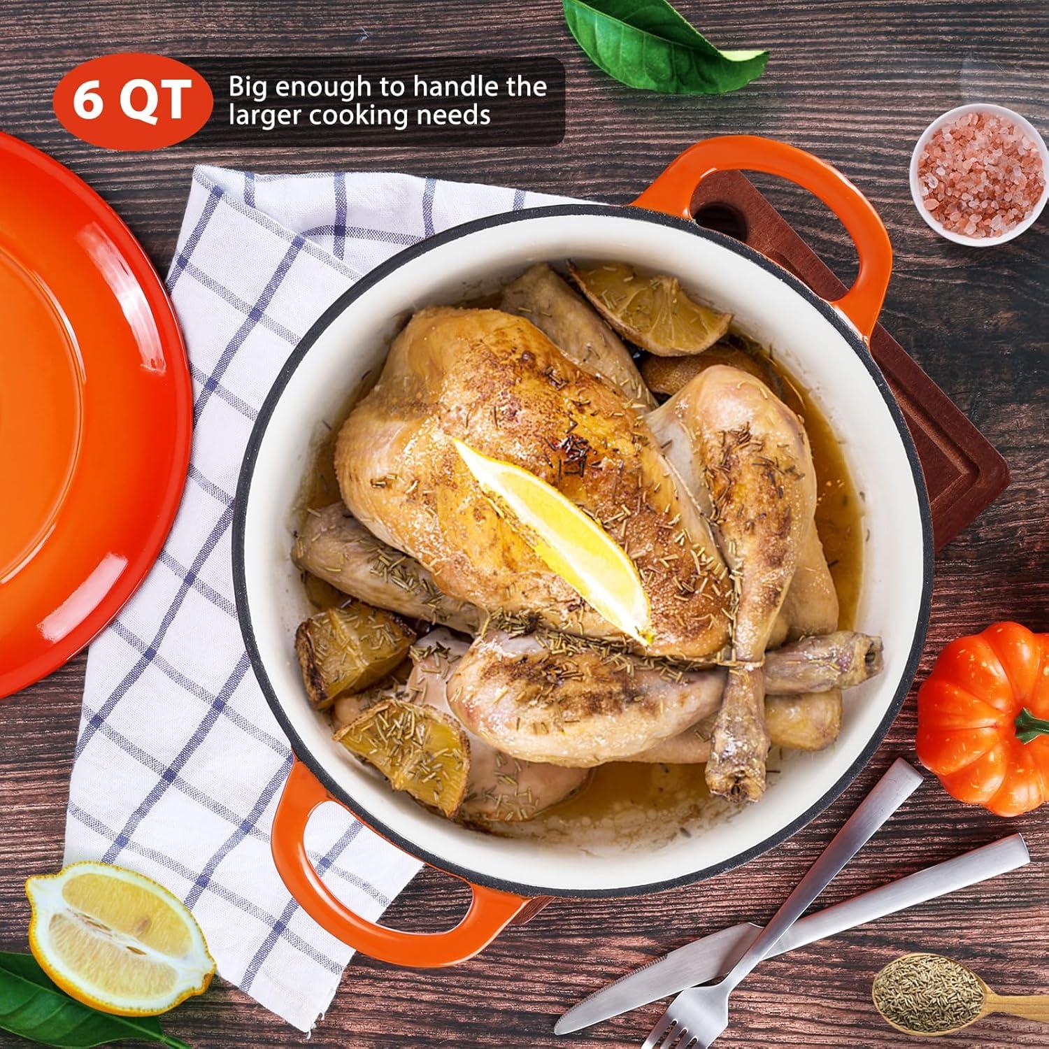 imageEfar 6 Quart Enameled Cast Iron Dutch Oven with Lid Round Dutch Oven Pot Nonstick Cookware for Braising Stews Roasting Bread Baking Cooking Heavy Duty Induction amp Oven Safe BlueOrange