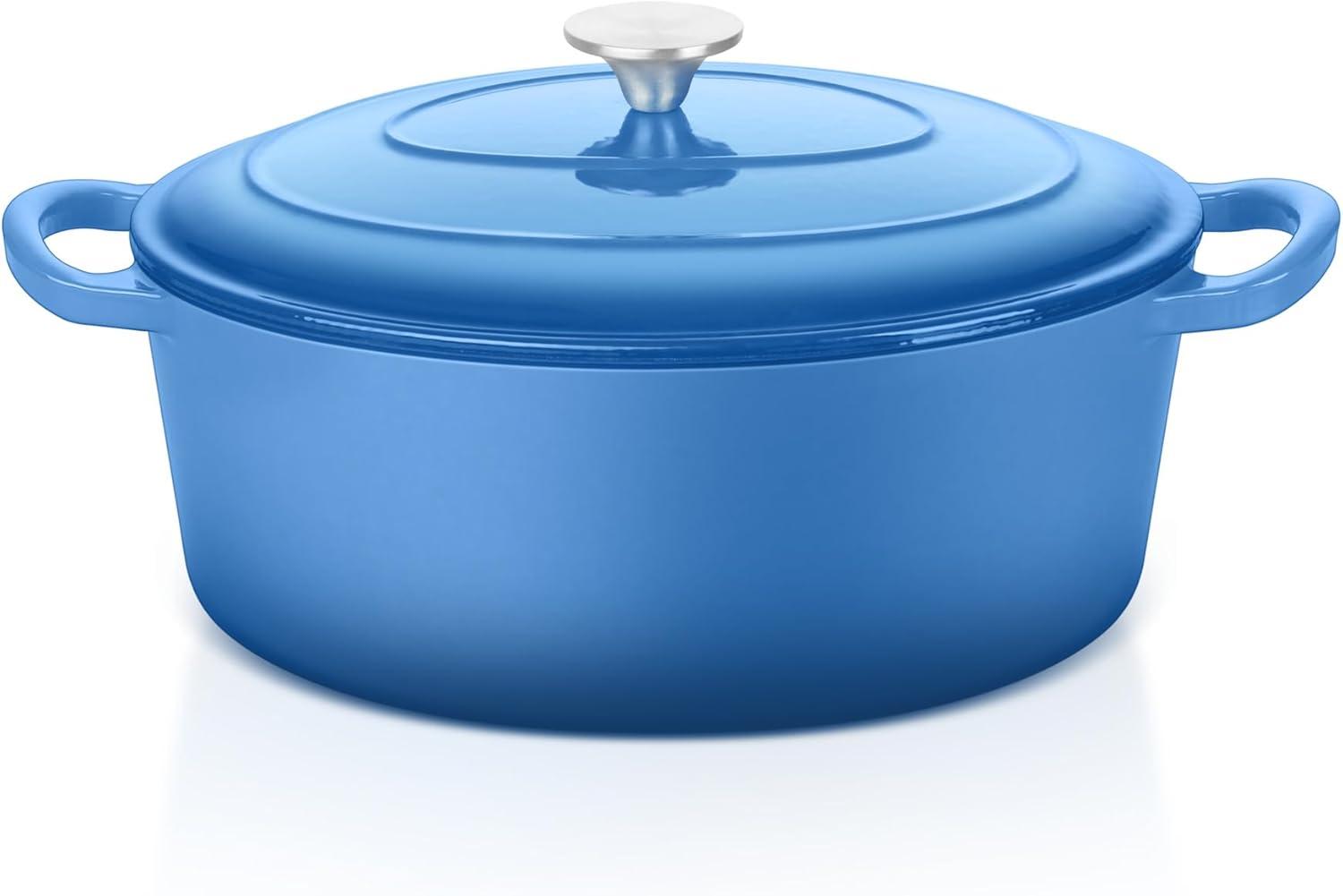 imageEfar 6 Quart Enameled Cast Iron Dutch Oven with Lid Round Dutch Oven Pot Nonstick Cookware for Braising Stews Roasting Bread Baking Cooking Heavy Duty Induction amp Oven Safe BlueBlue