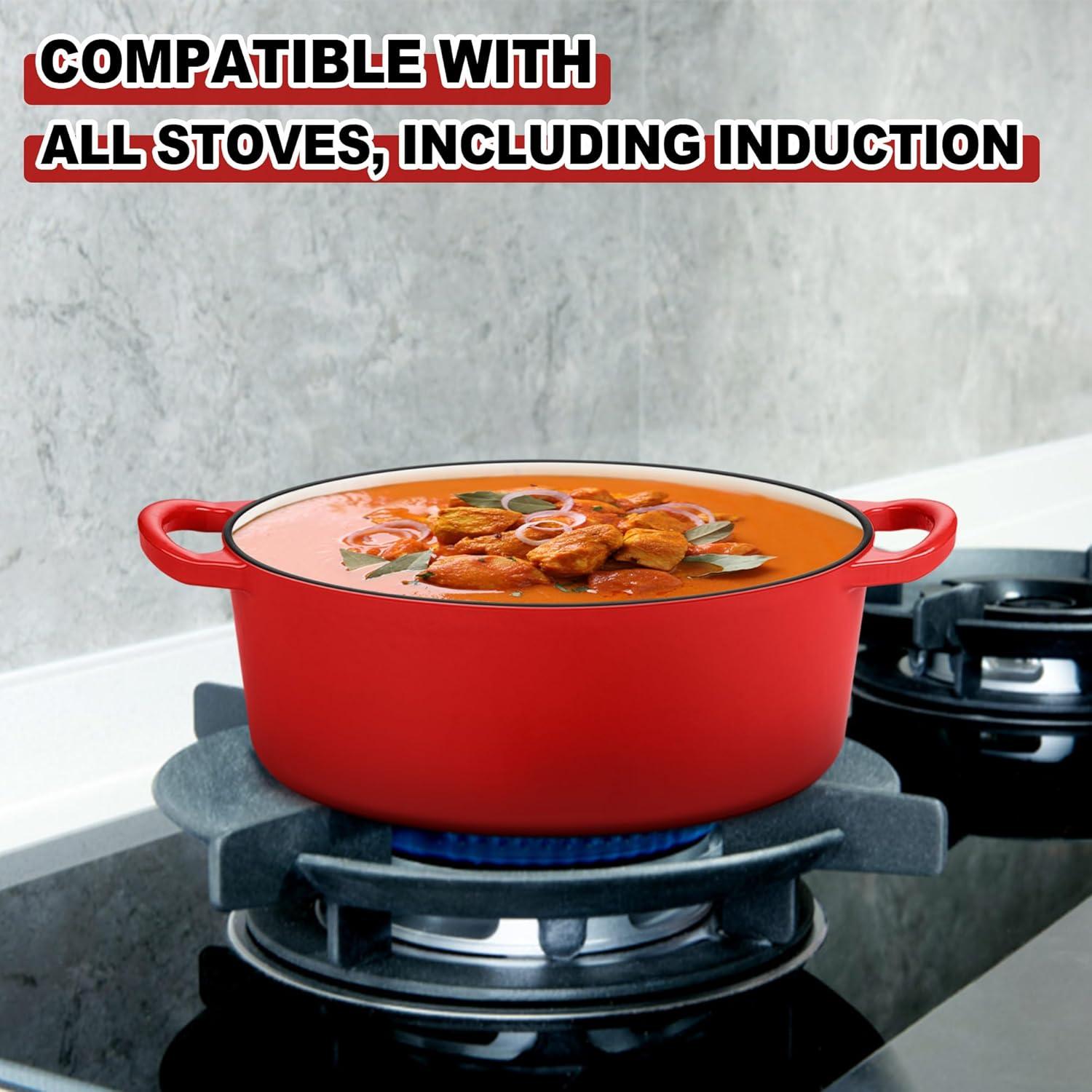 imageEfar 6 Quart Enameled Cast Iron Dutch Oven with Lid Round Dutch Oven Pot Nonstick Cookware for Braising Stews Roasting Bread Baking Cooking Heavy Duty Induction amp Oven Safe BlueRed