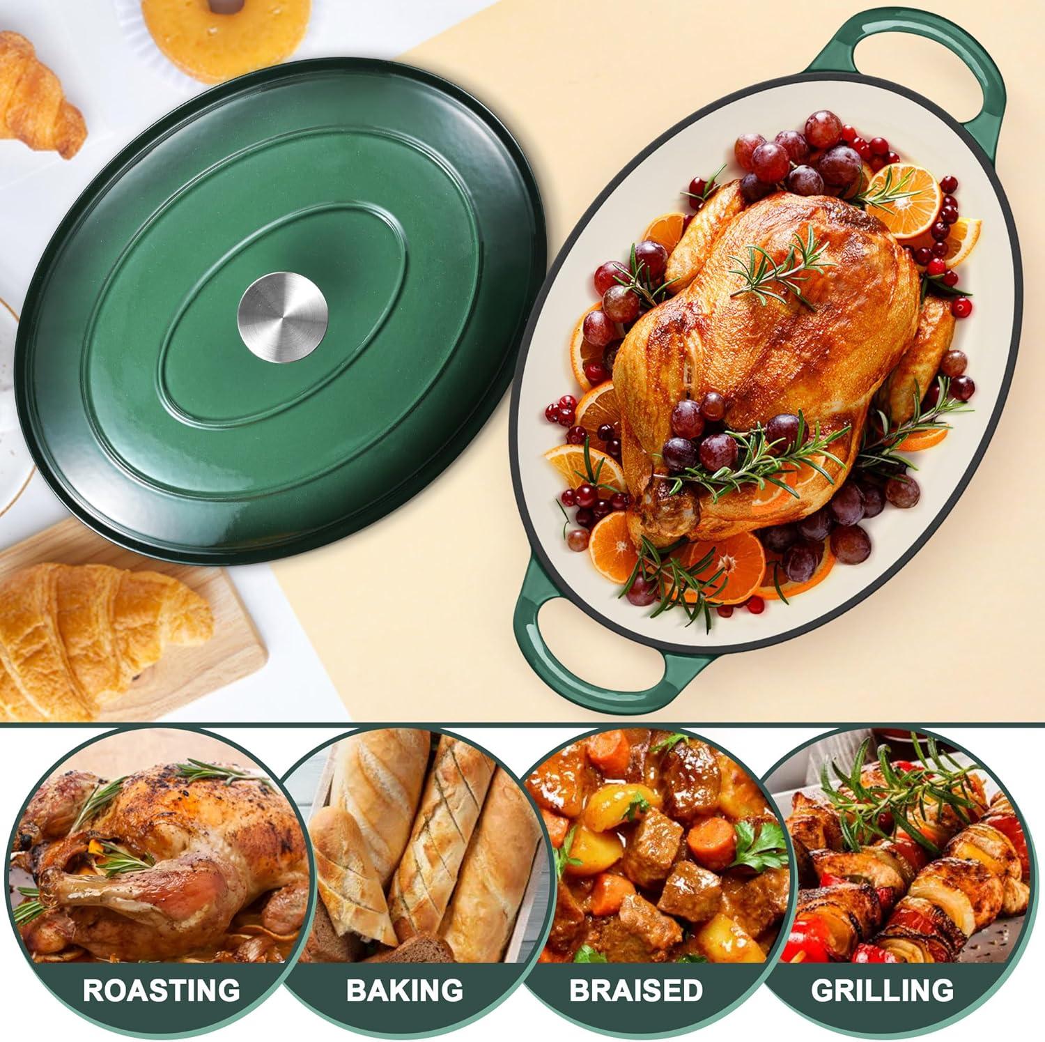 imageEfar 6 Quart Enameled Cast Iron Dutch Oven with Lid Round Dutch Oven Pot Nonstick Cookware for Braising Stews Roasting Bread Baking Cooking Heavy Duty Induction amp Oven Safe BlueForest Green