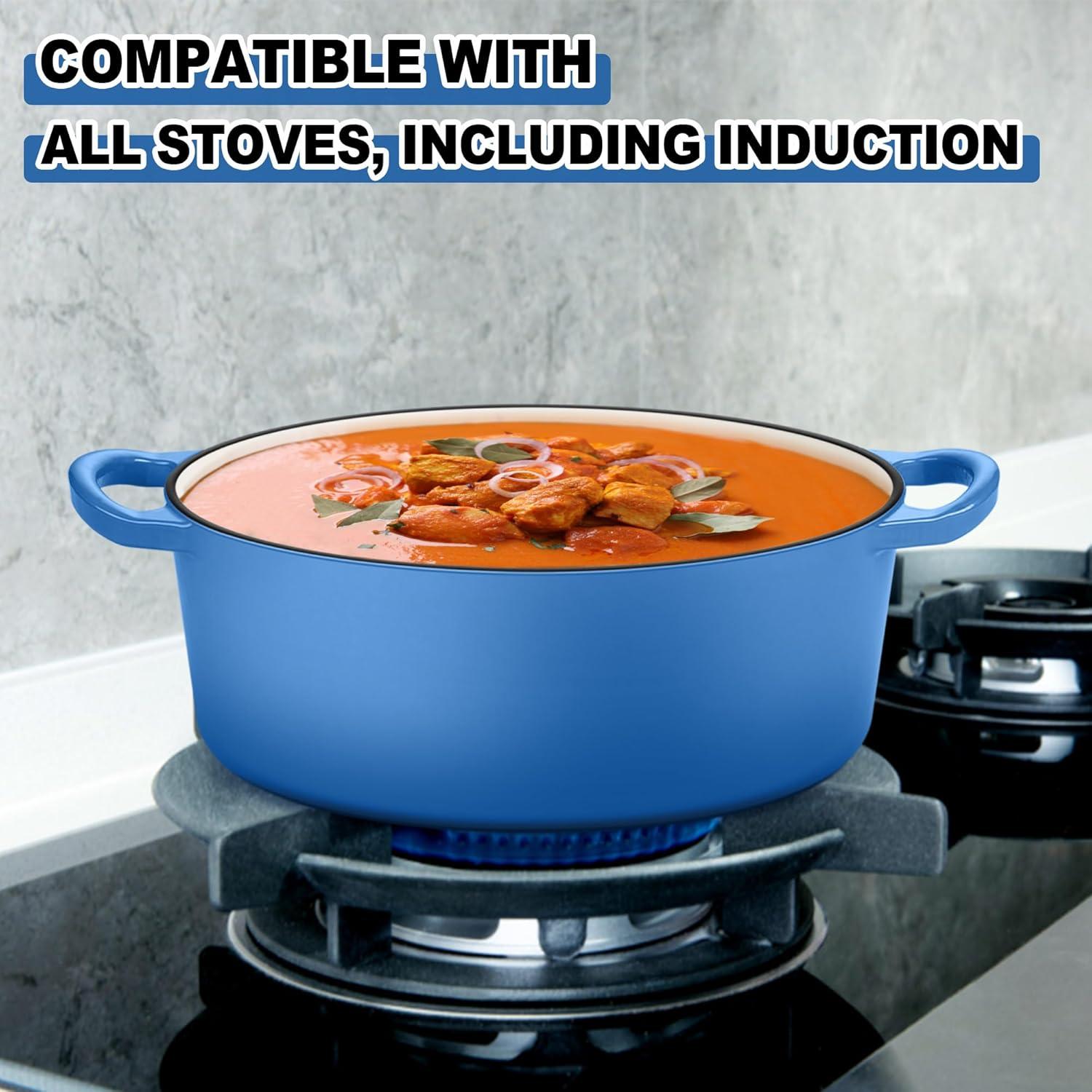 imageEfar 6 Quart Enameled Cast Iron Dutch Oven with Lid Round Dutch Oven Pot Nonstick Cookware for Braising Stews Roasting Bread Baking Cooking Heavy Duty Induction amp Oven Safe BlueBlue