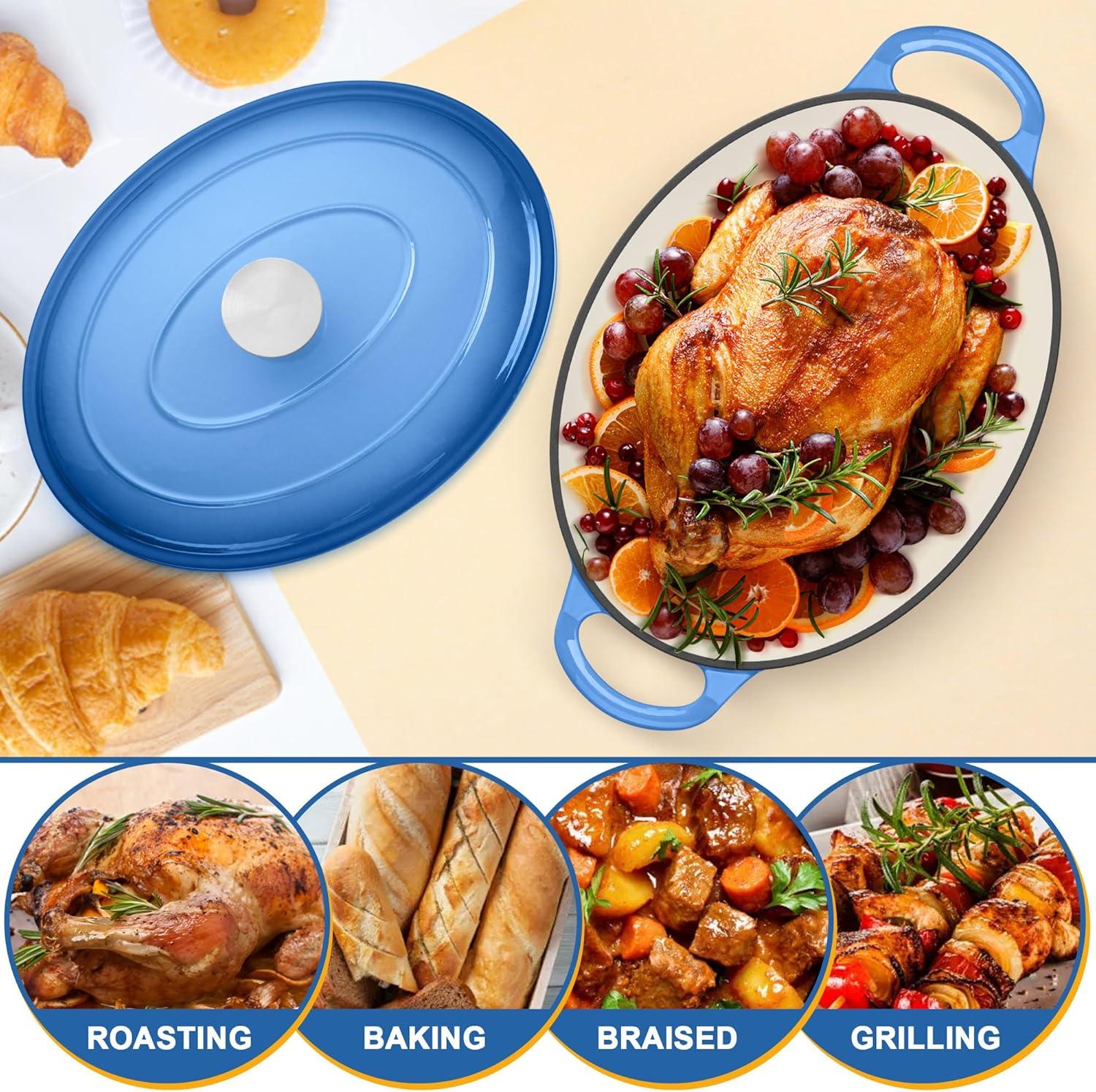 imageEfar 6 Quart Enameled Cast Iron Dutch Oven with Lid Round Dutch Oven Pot Nonstick Cookware for Braising Stews Roasting Bread Baking Cooking Heavy Duty Induction amp Oven Safe BlueBlue