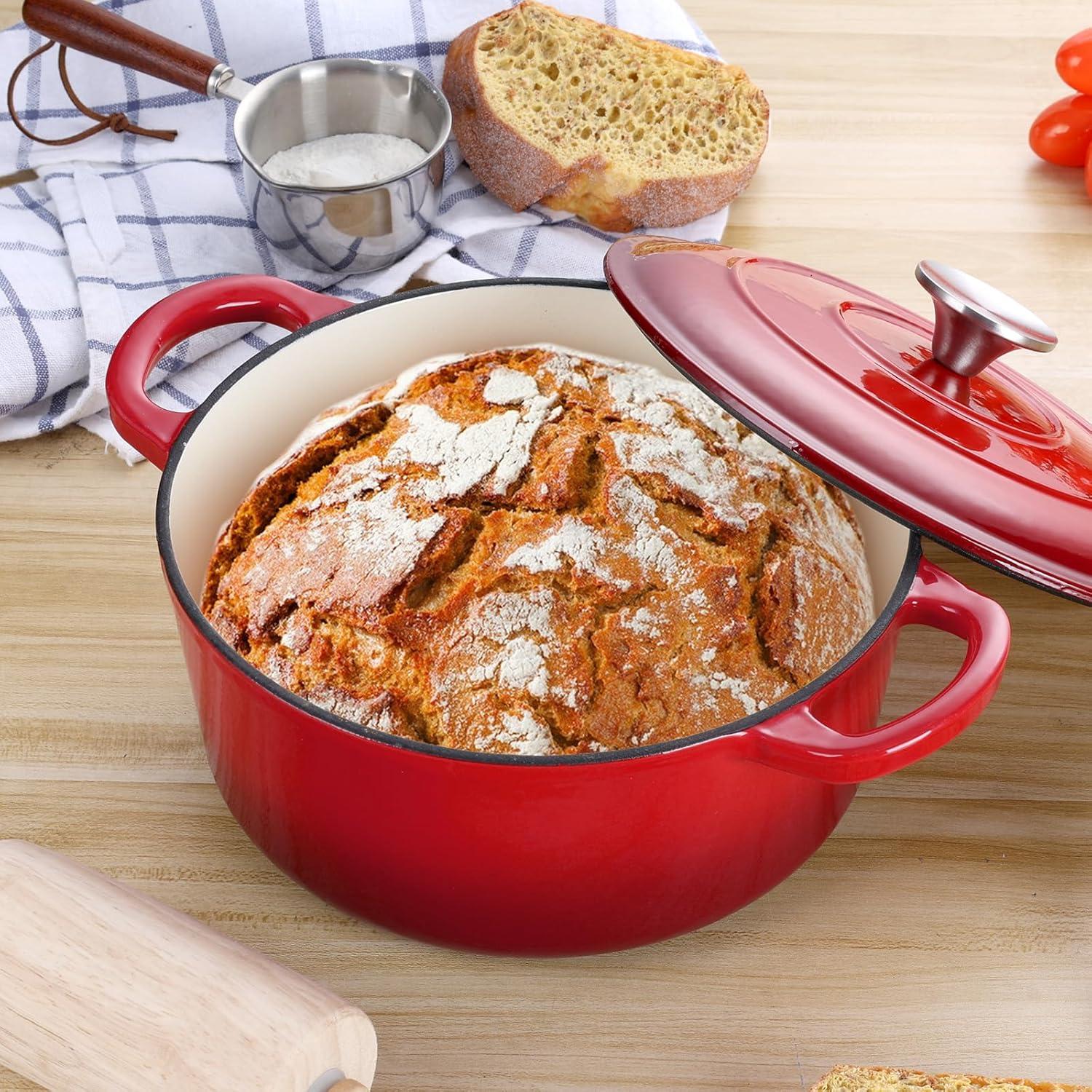imageEfar 6 Quart Enameled Cast Iron Dutch Oven with Lid Round Dutch Oven Pot Nonstick Cookware for Braising Stews Roasting Bread Baking Cooking Heavy Duty Induction amp Oven Safe BlueRed