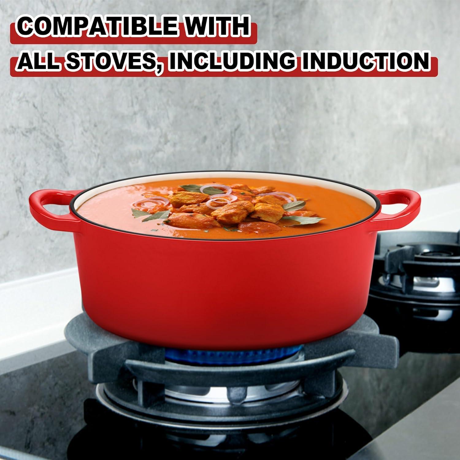 imageEfar 6 Quart Enameled Cast Iron Dutch Oven with Lid Round Dutch Oven Pot Nonstick Cookware for Braising Stews Roasting Bread Baking Cooking Heavy Duty Induction amp Oven Safe BlueRed