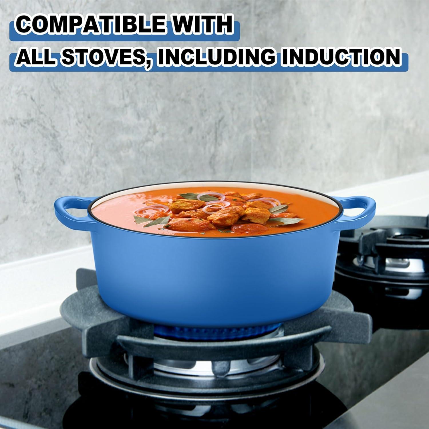 imageEfar 6 Quart Enameled Cast Iron Dutch Oven with Lid Round Dutch Oven Pot Nonstick Cookware for Braising Stews Roasting Bread Baking Cooking Heavy Duty Induction amp Oven Safe BlueBlue